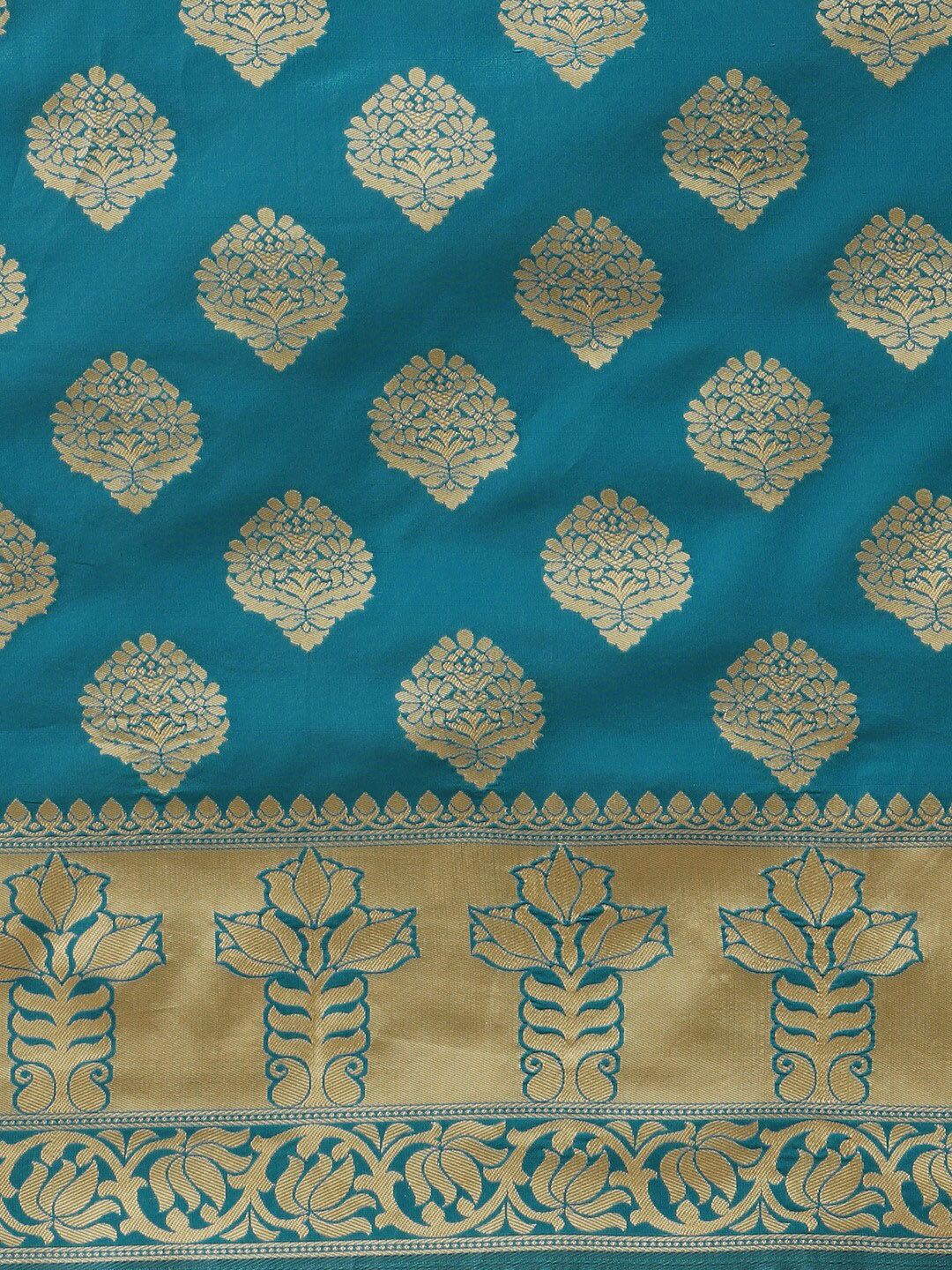 Saree mall Blue & Golden Woven Design Banarasi Saree (Image - 2)