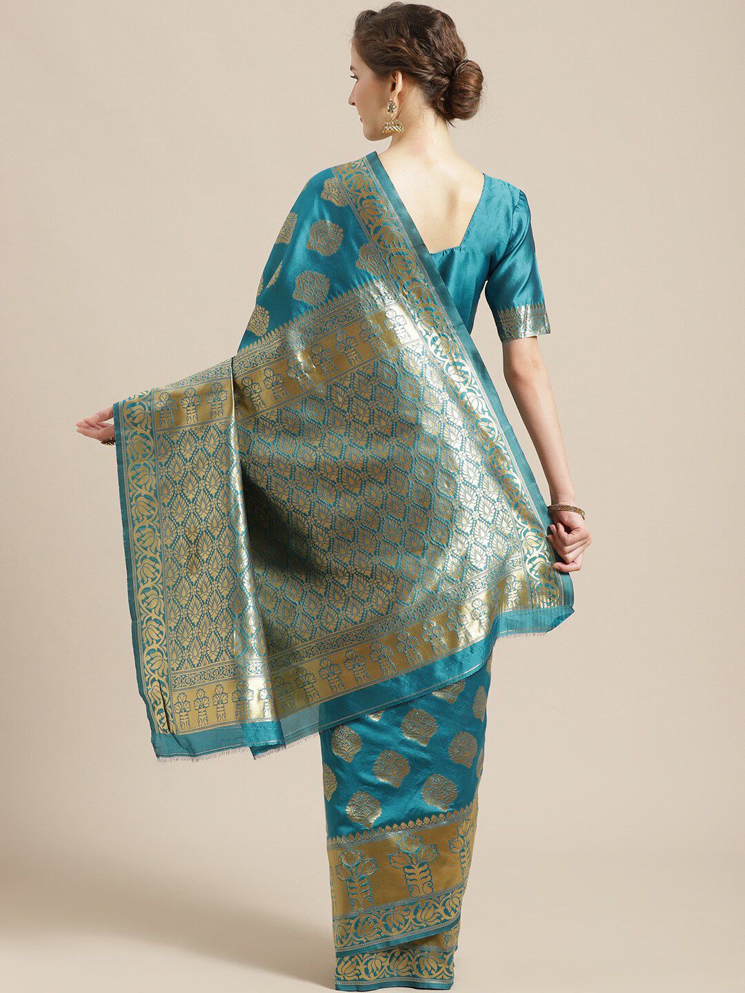 Saree mall Blue & Golden Woven Design Banarasi Saree (Image - 1)