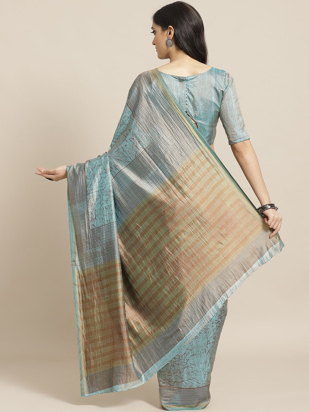Saree mall Sea Green & Brown Printed Saree (Image - 1)