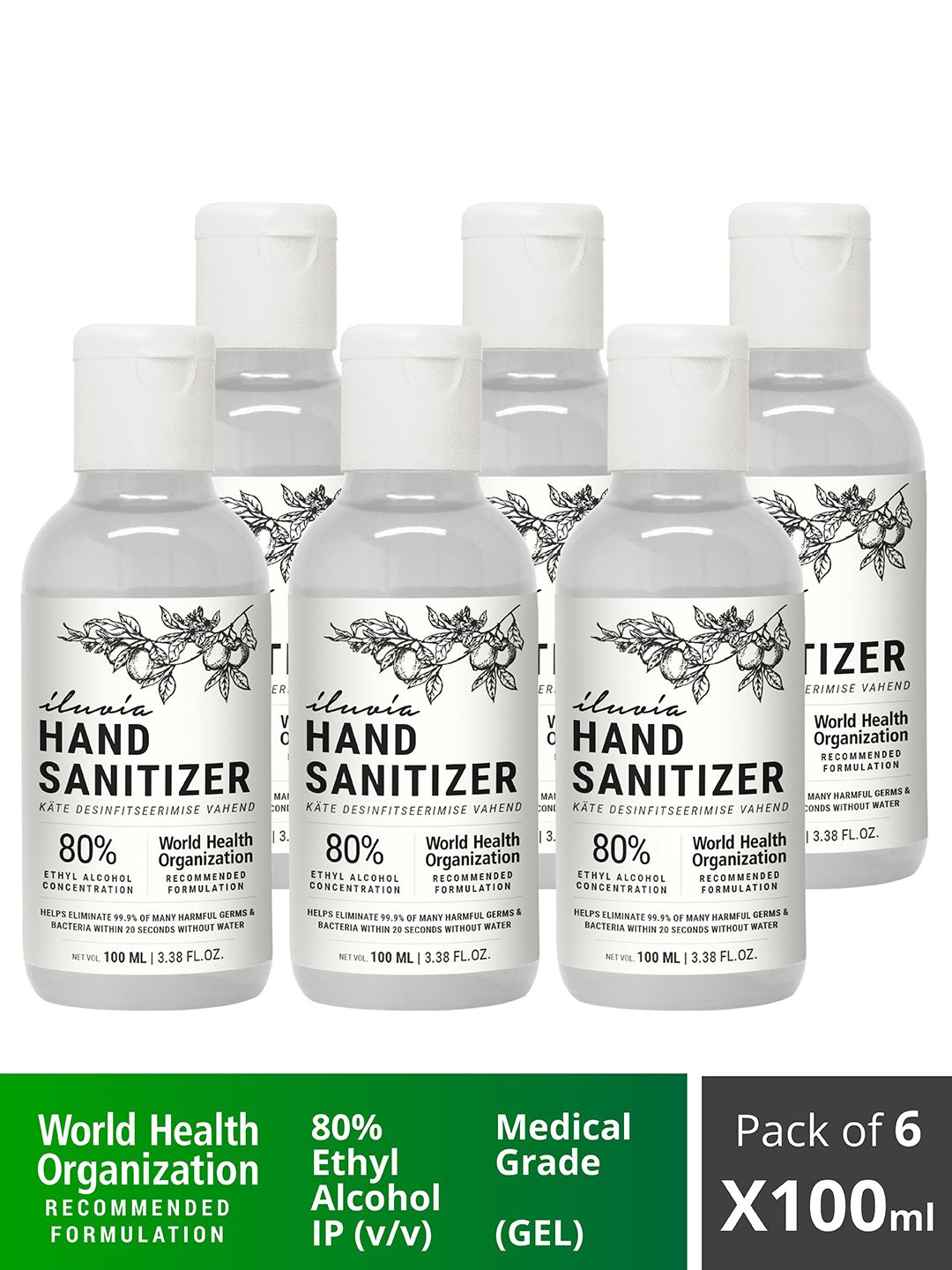 iluvia Professional Pack Of 6 80% Alcohol Hypoallergenic Gel Sanitizer 600ml (Image - 2)