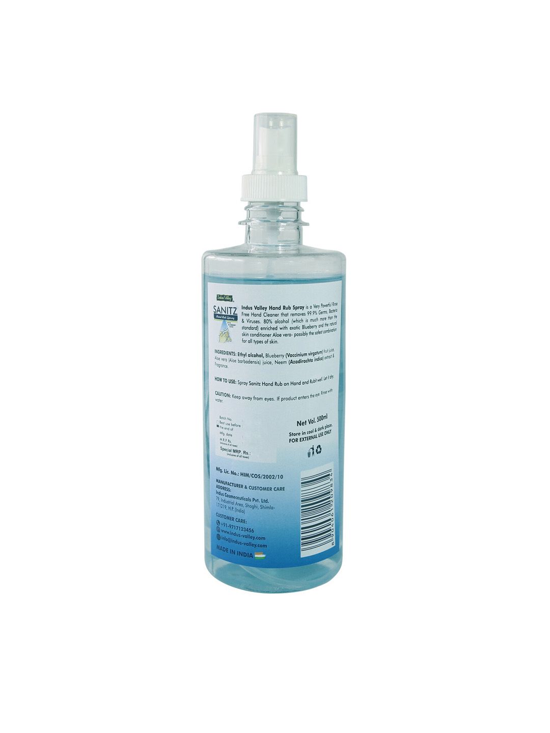 Indus valley Hand rub spray sanitizer with blueberry juice- 500ml (Image - 1)