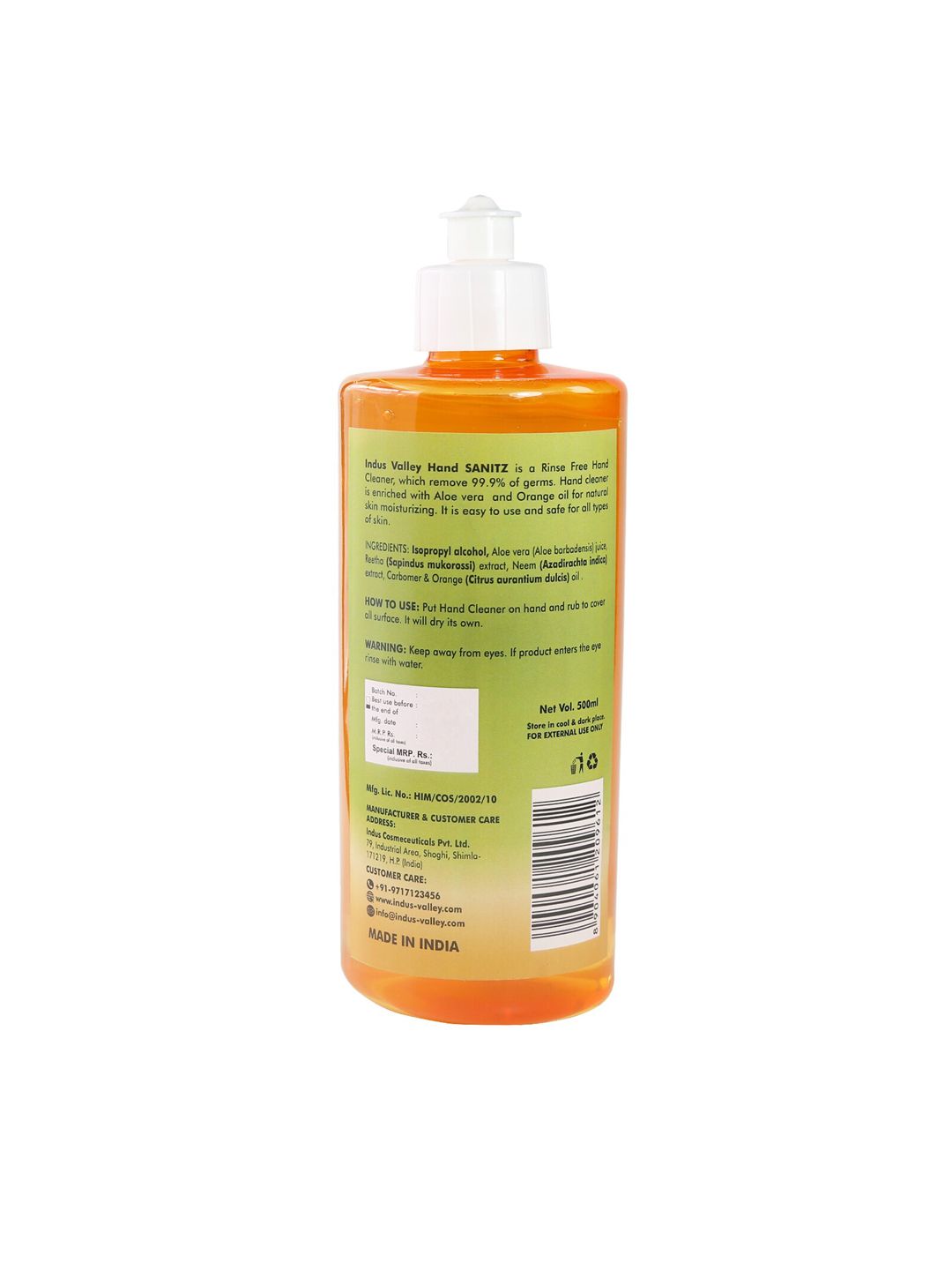 Indus valley Instant Hand Cleaner Sanitizer with Orange Oil-500ml (Image - 1)
