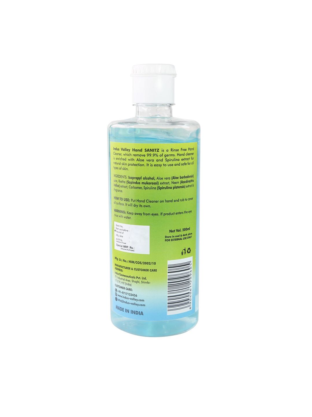 Indus valley Instant Hand Cleaner Sanitizer with Aqua Freshness 500ml (Image - 2)