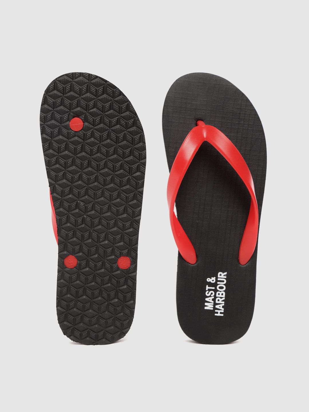 Mast & Harbour Men Red & Black Solid Thong Flip-Flops (Image - 3)