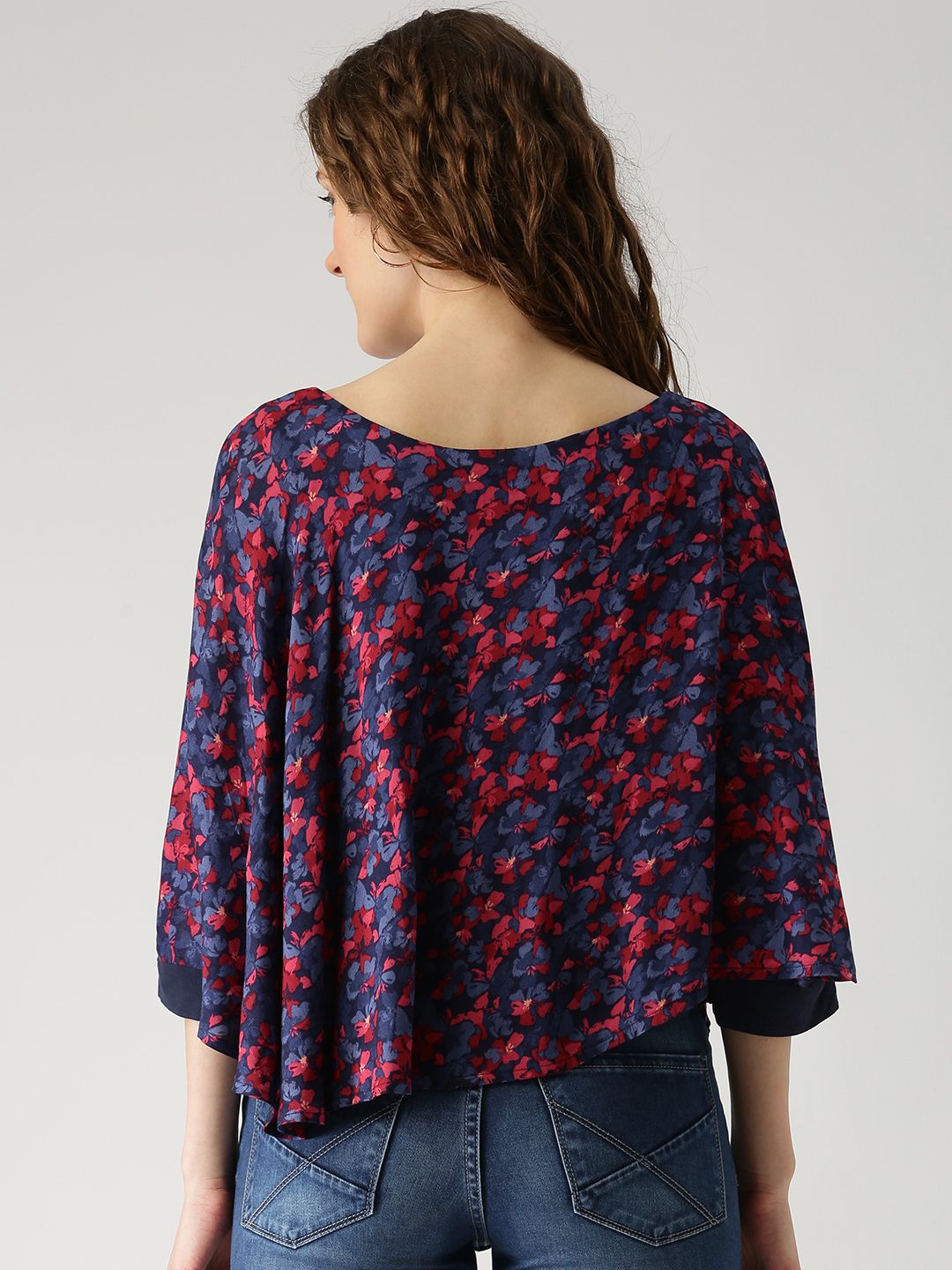 Marie Claire Women Blue & Red Floral Print Cape Top (Image - 2)