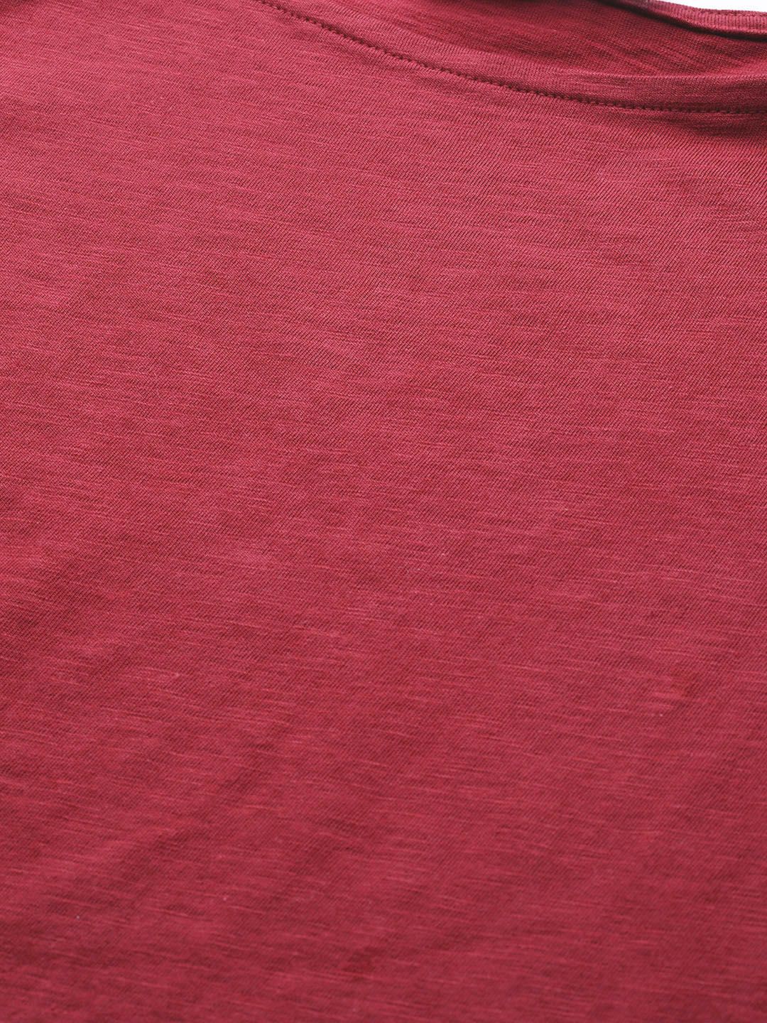 Roadster Women Maroon Solid Lace-Up Sleeved T-shirt (Image - 1)