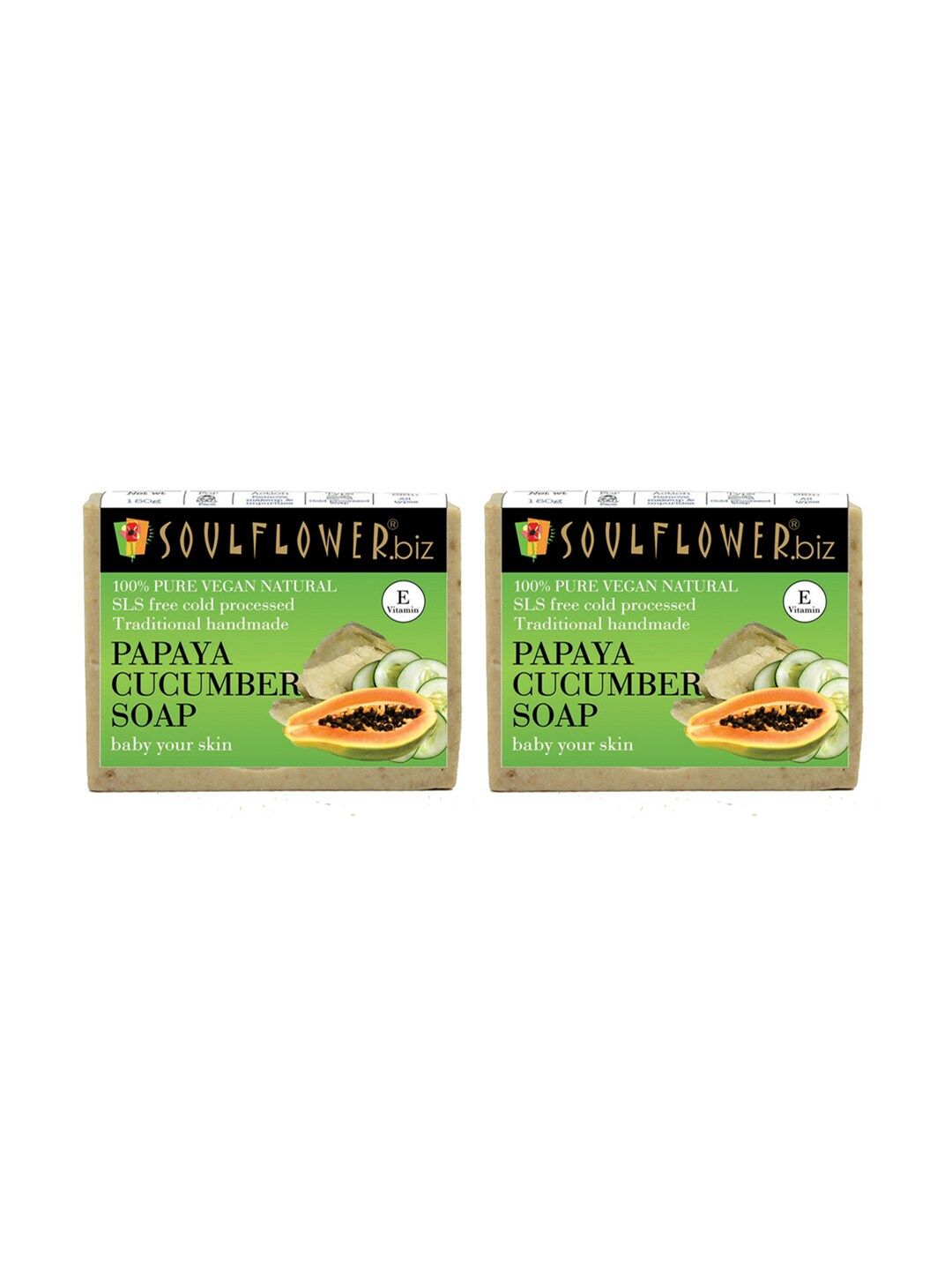 Soulflower Sustainable Unisex Pack of 2 Papaya Cucumber Soaps (Image - 1)