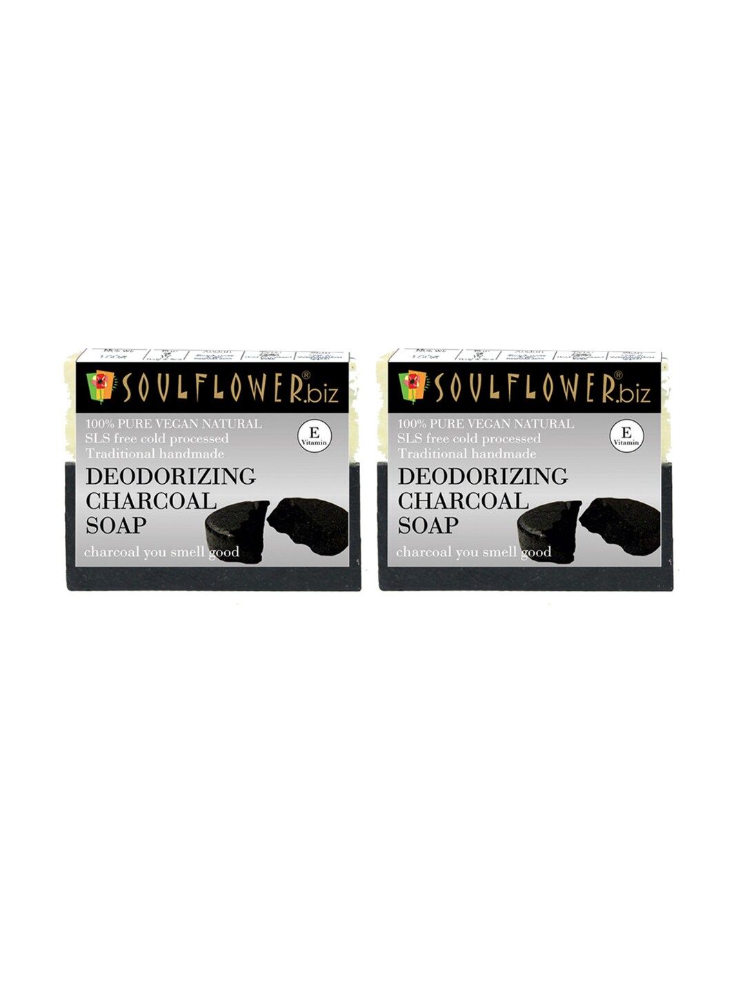 Soulflower Sustainable Unisex Pack of 2 Deodorizing Charcoal Soaps (Image - 1)