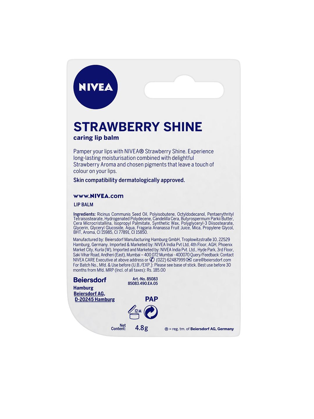 Nivea Women Strawberry Shine Long Lasting Moisturisation Caring Lip Balm 4.8 g (Image - 1)