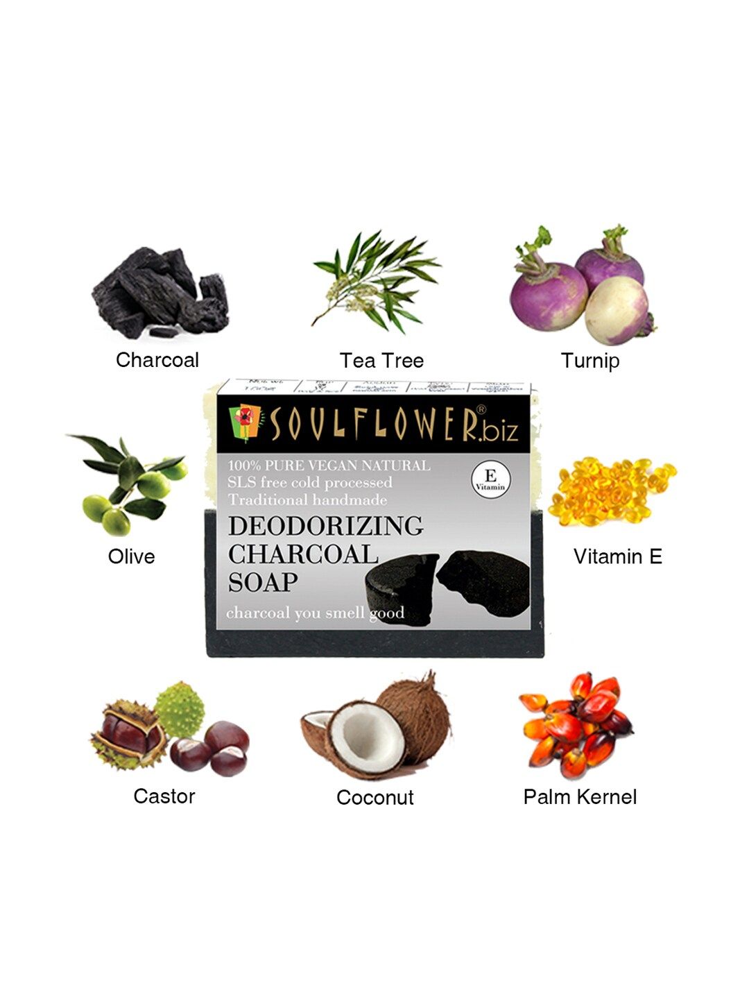Soulflower Sustainable Unisex Deodorizing Charcoal Soap - 150 g (Image - 3)