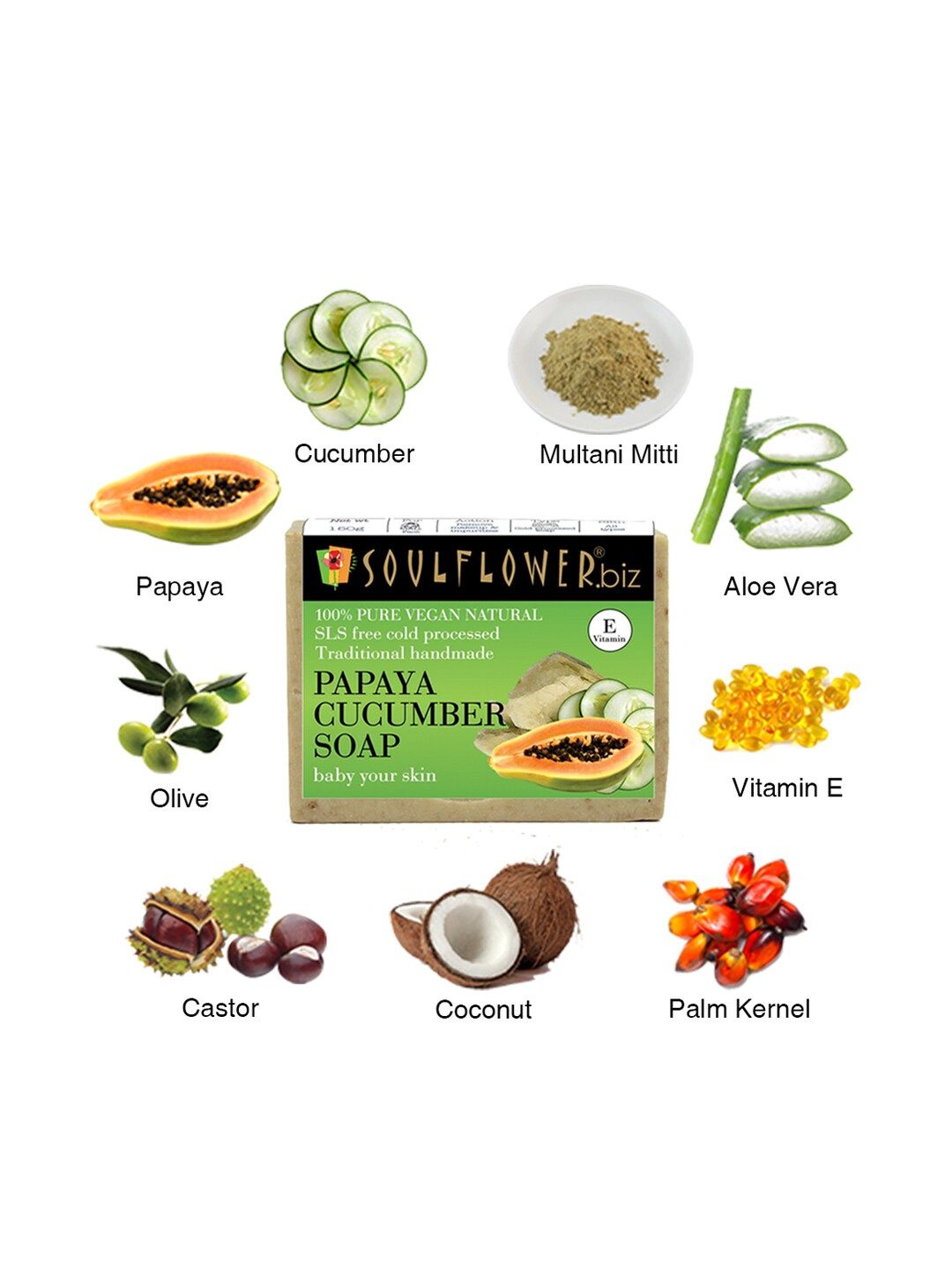Soulflower Sustainable Papaya Cucumber Unisex Soap (Image - 3)