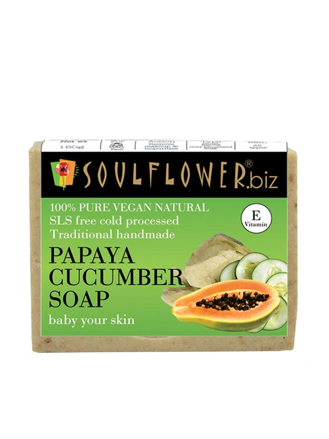 Soulflower Sustainable Papaya Cucumber Unisex Soap (Image - 1)