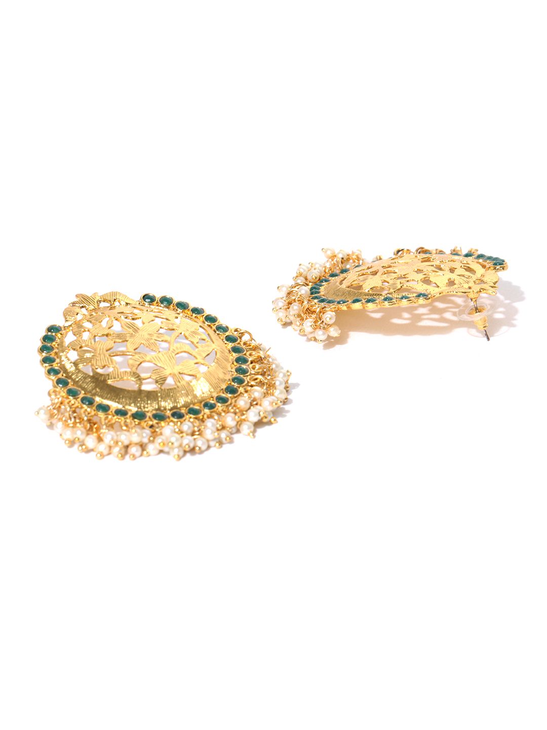 Zaveri Pearls Green Gold-Plated Circular Oversized Studs (Image - 2)