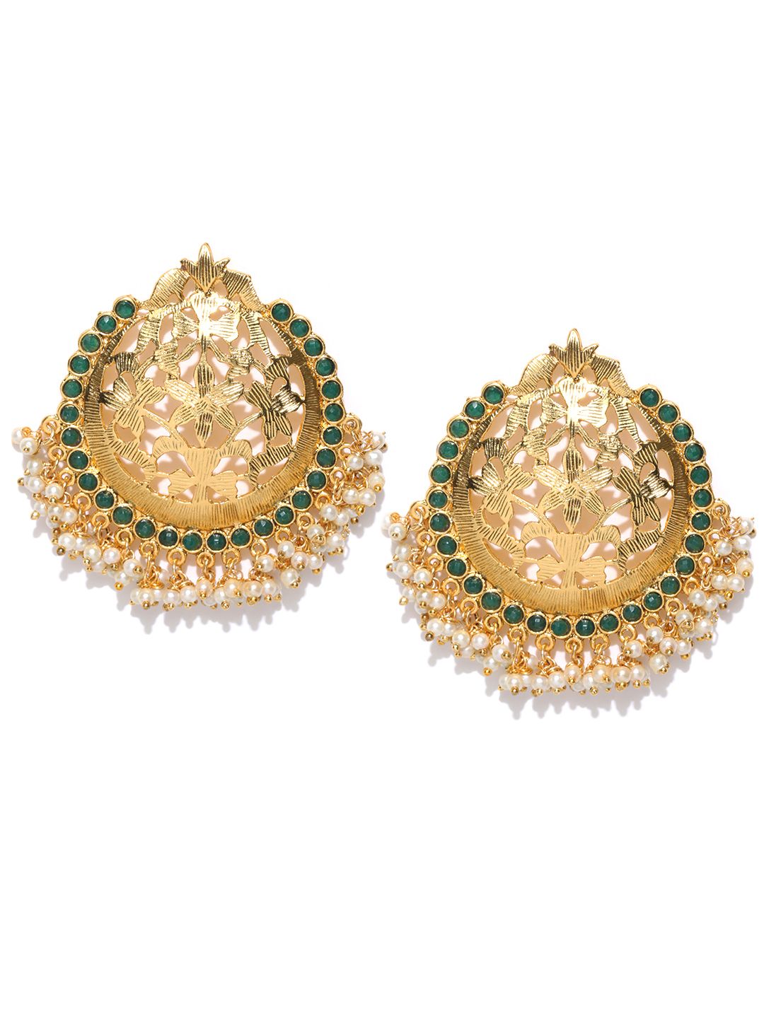 Zaveri Pearls Green Gold-Plated Circular Oversized Studs (Image - 1)