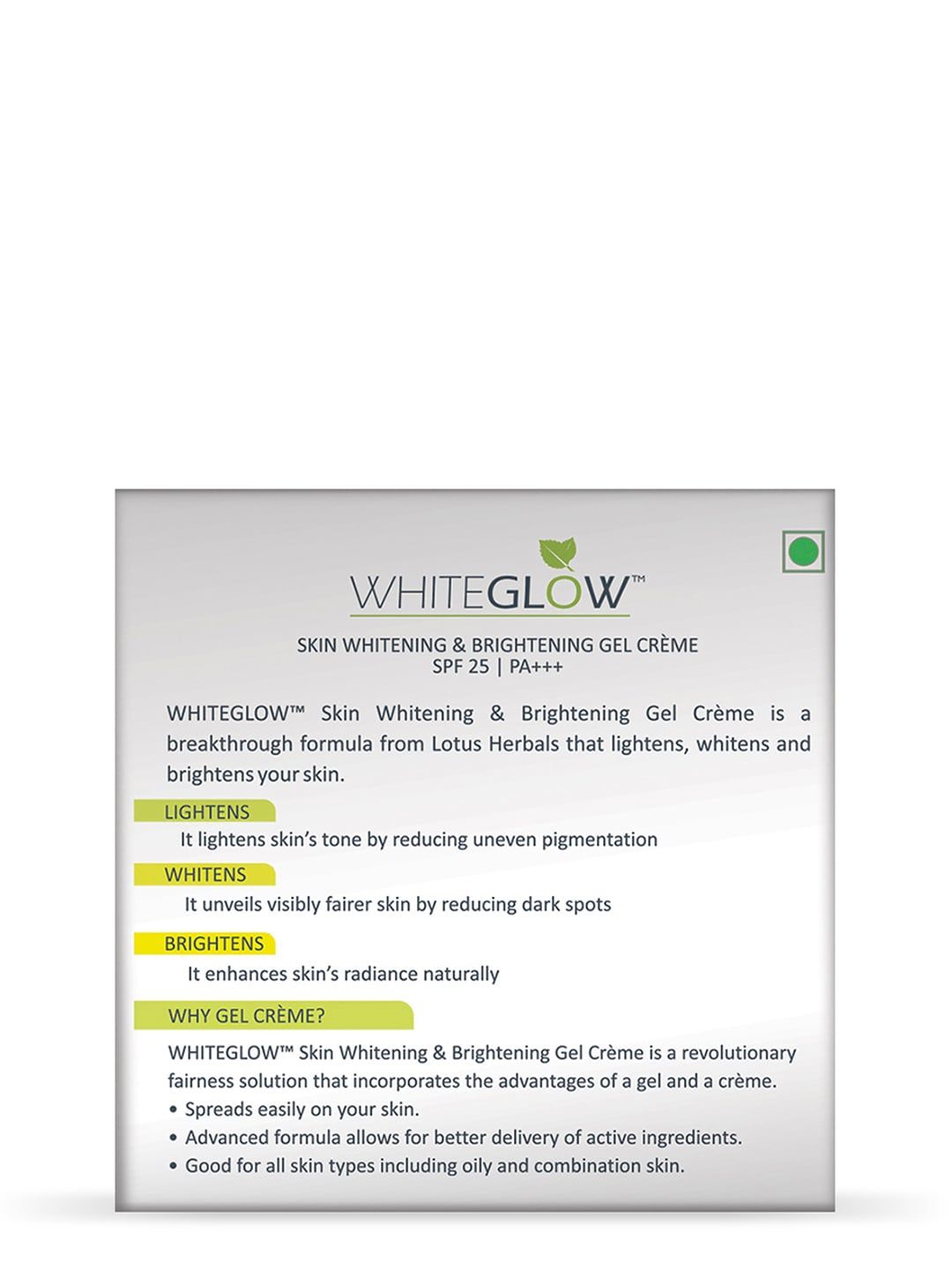 Lotus Herbals Sustainable Whiteglow Skin Whitening  Brightening Creme 60g (Image - 2)
