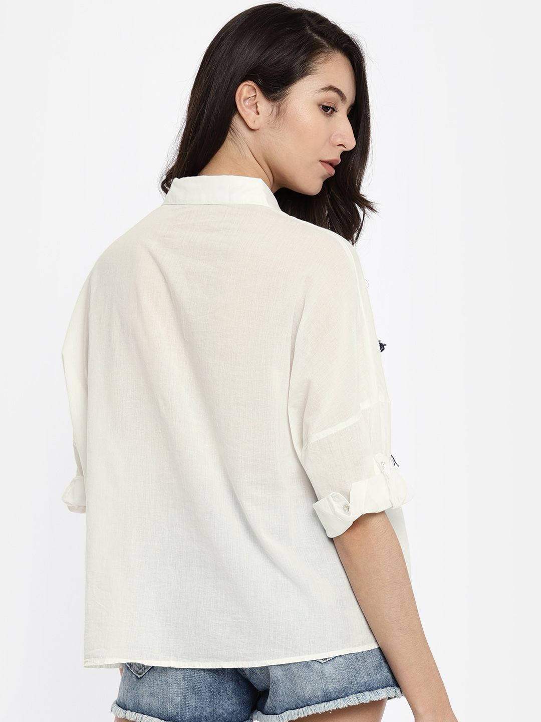 Vero Moda Women White Regular Fit Self Design Casual Shirt (Image - 3)