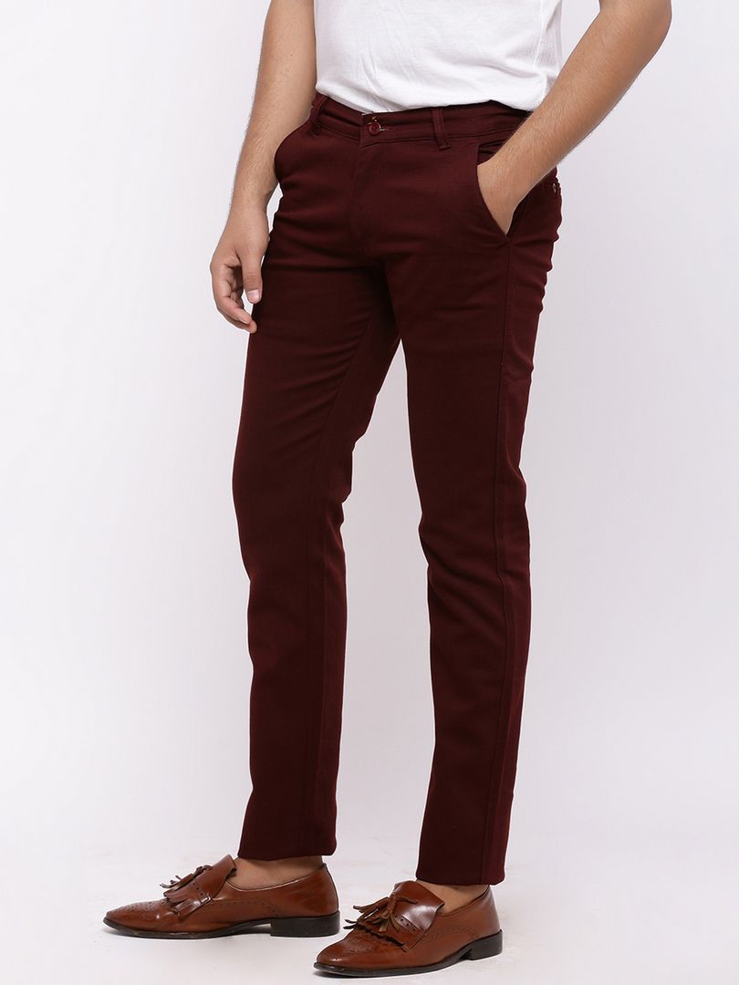 Nation Polo Club Men Maroon Skinny Fit Solid Chinos (Image - 1)
