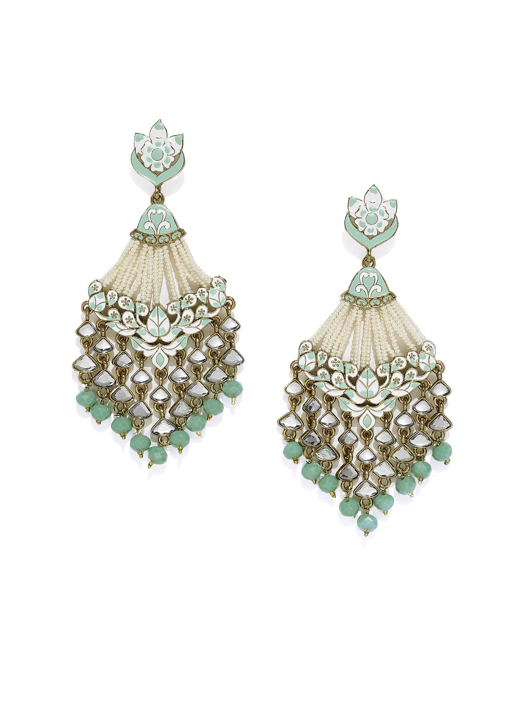 Zaveri Pearls Women Gold-Toned & Sea Green Contemporary Drop Earrings (Image - 1)