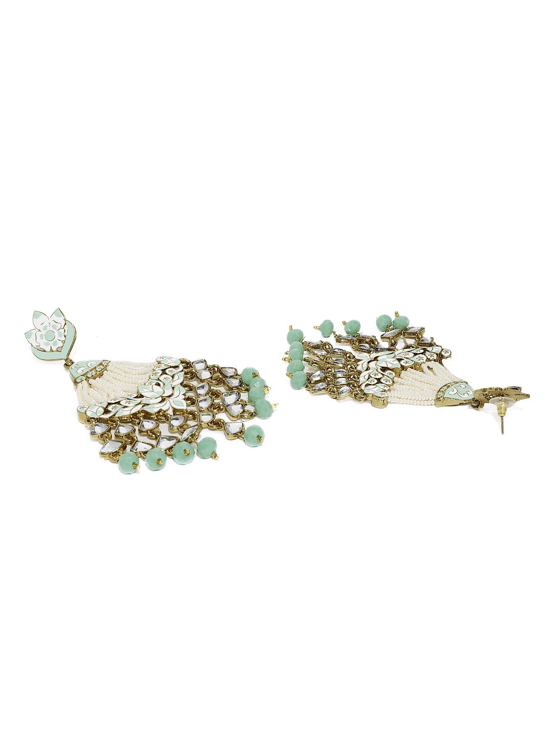 Zaveri Pearls Women Gold-Toned & Sea Green Contemporary Drop Earrings (Image - 2)