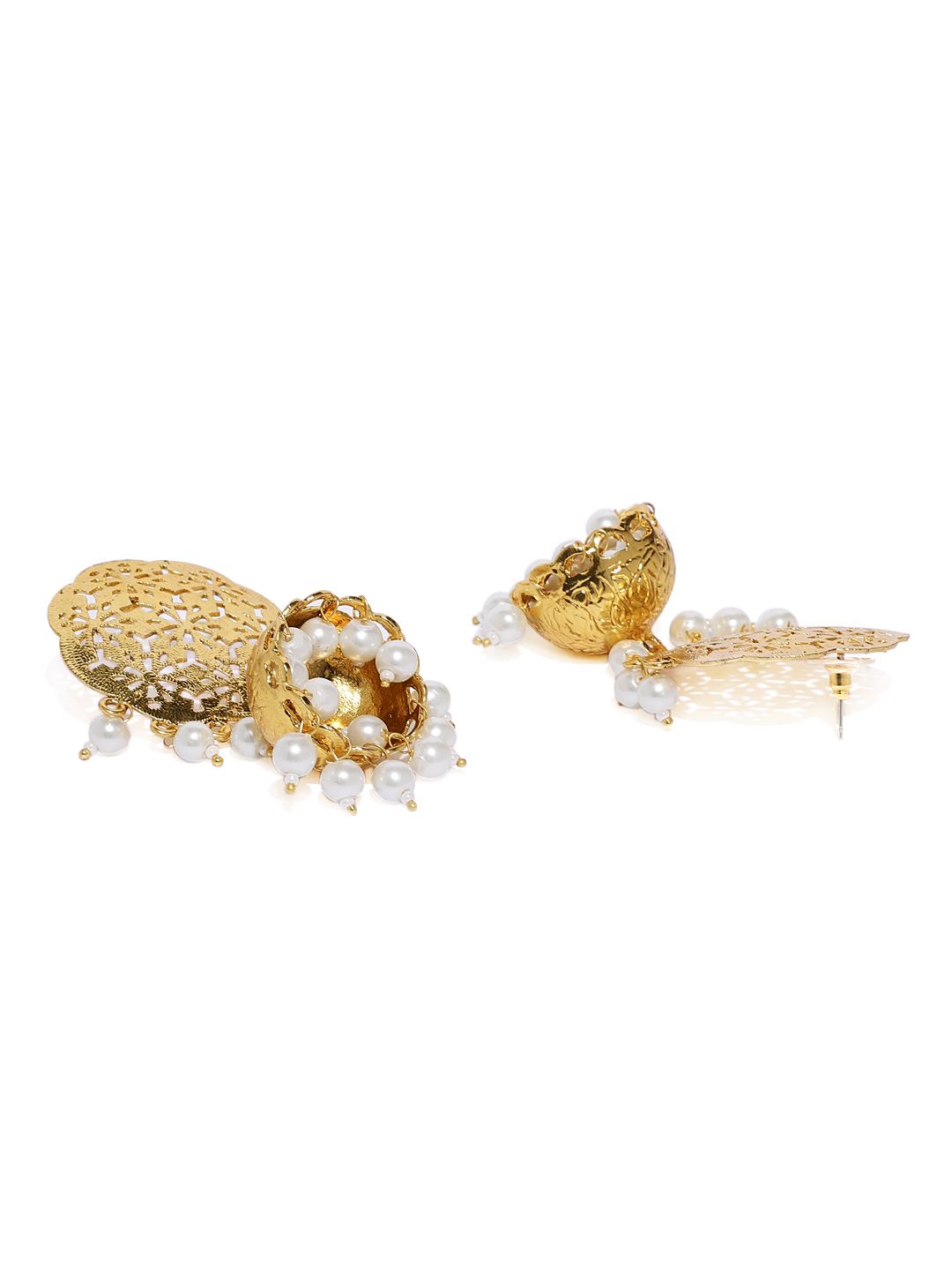 Zaveri Pearls Women Gold-Toned & White Dome Shaped Jhumkas (Image - 2)
