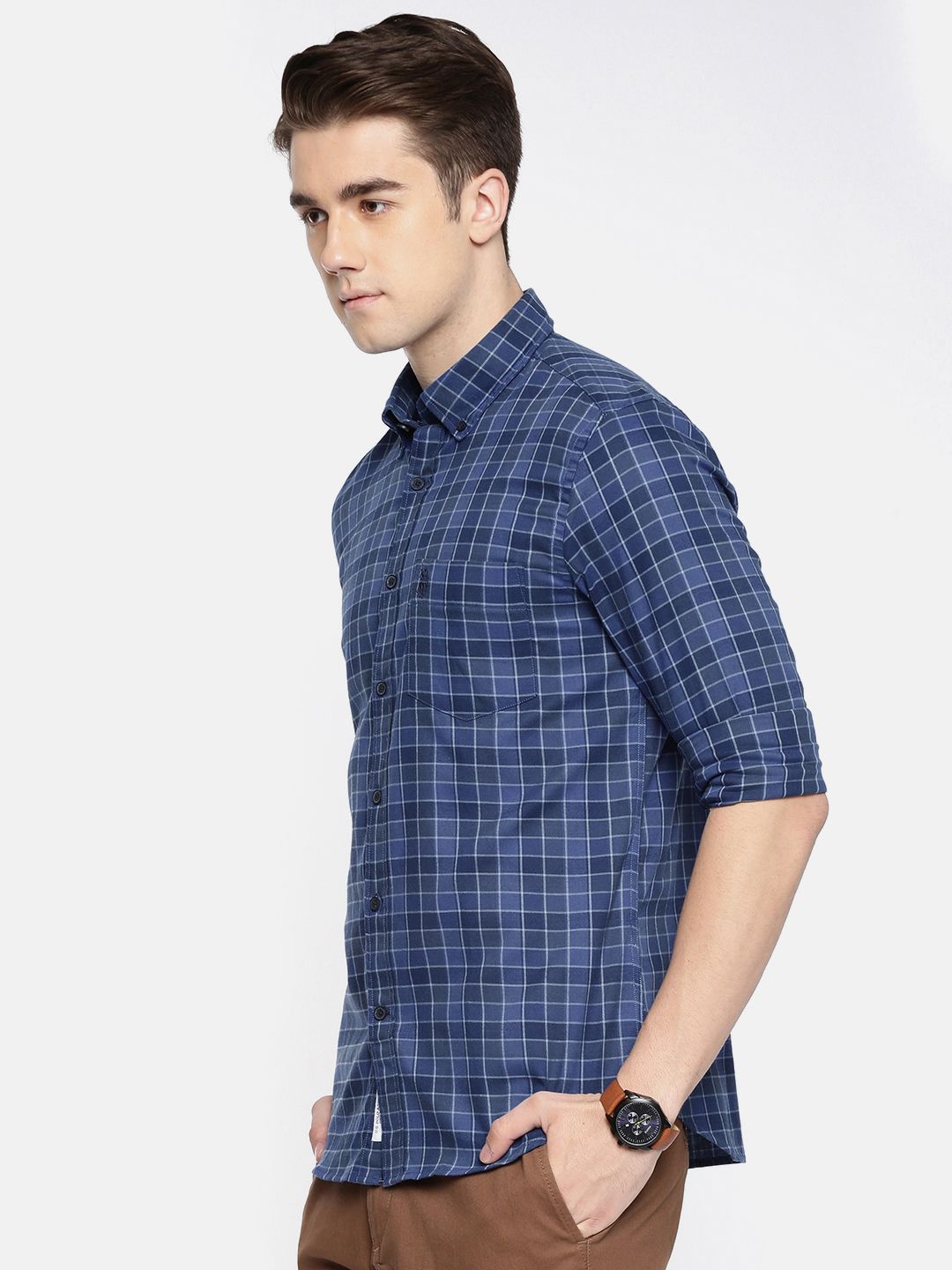 U.S. Polo Assn. Men Blue Tailored Fit Checked Casual Shirt (Image - 2)