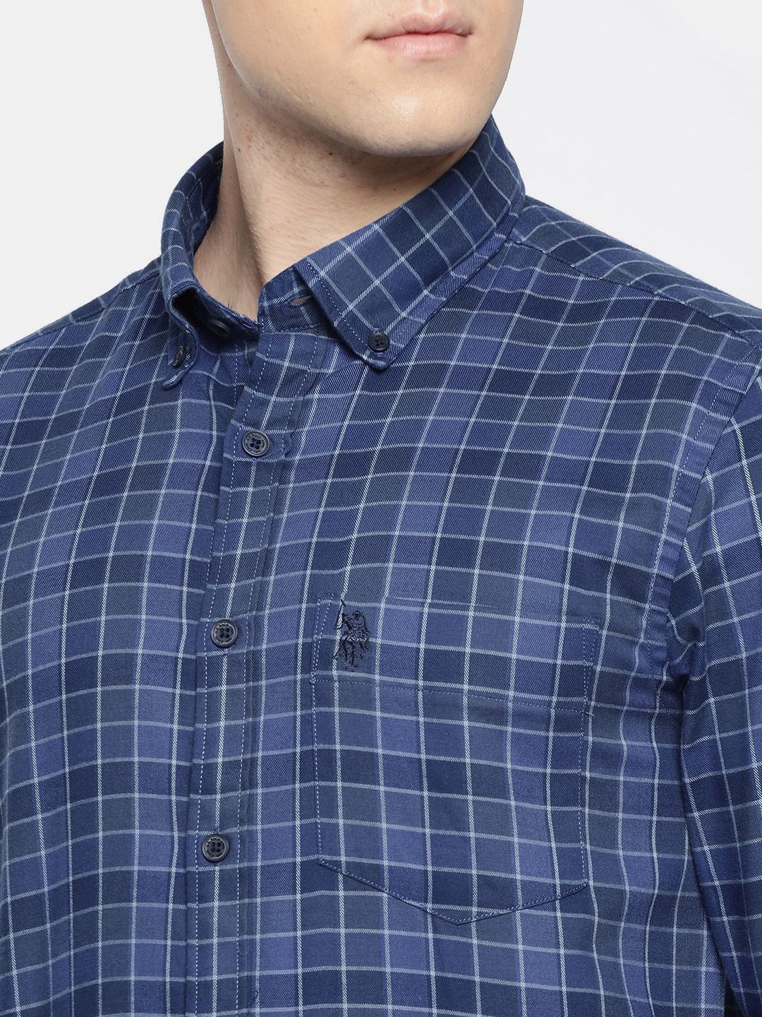 U.S. Polo Assn. Men Blue Tailored Fit Checked Casual Shirt (Image - 1)