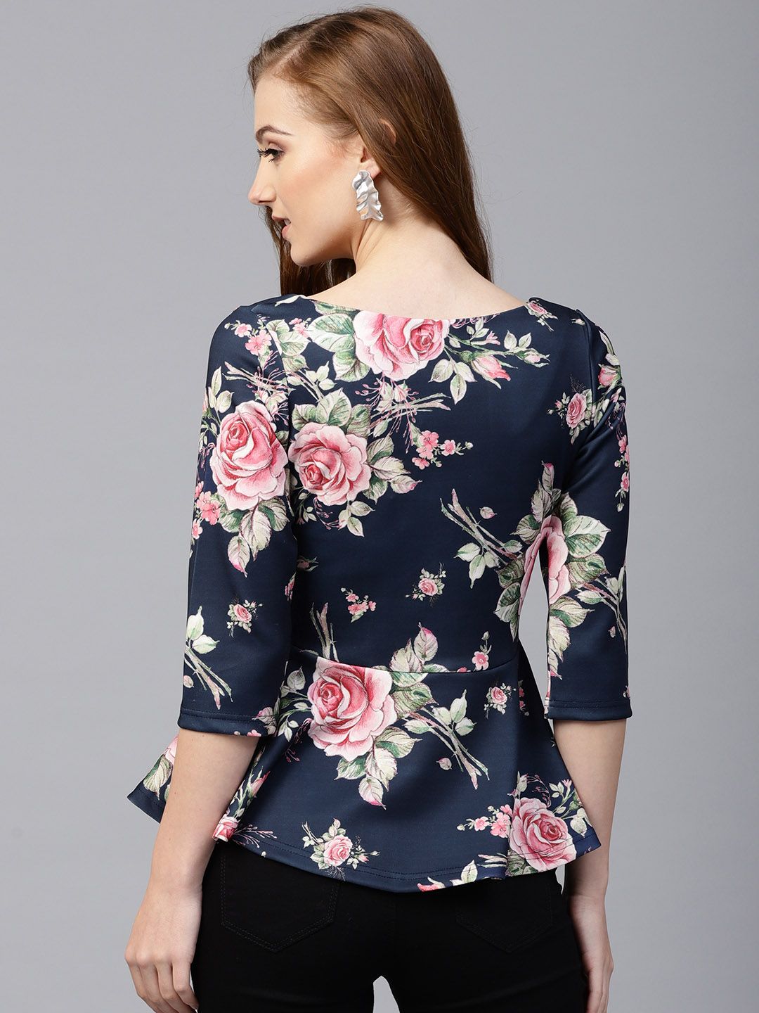 SASSAFRAS Women Blue Printed Peplum Top (Image - 3)