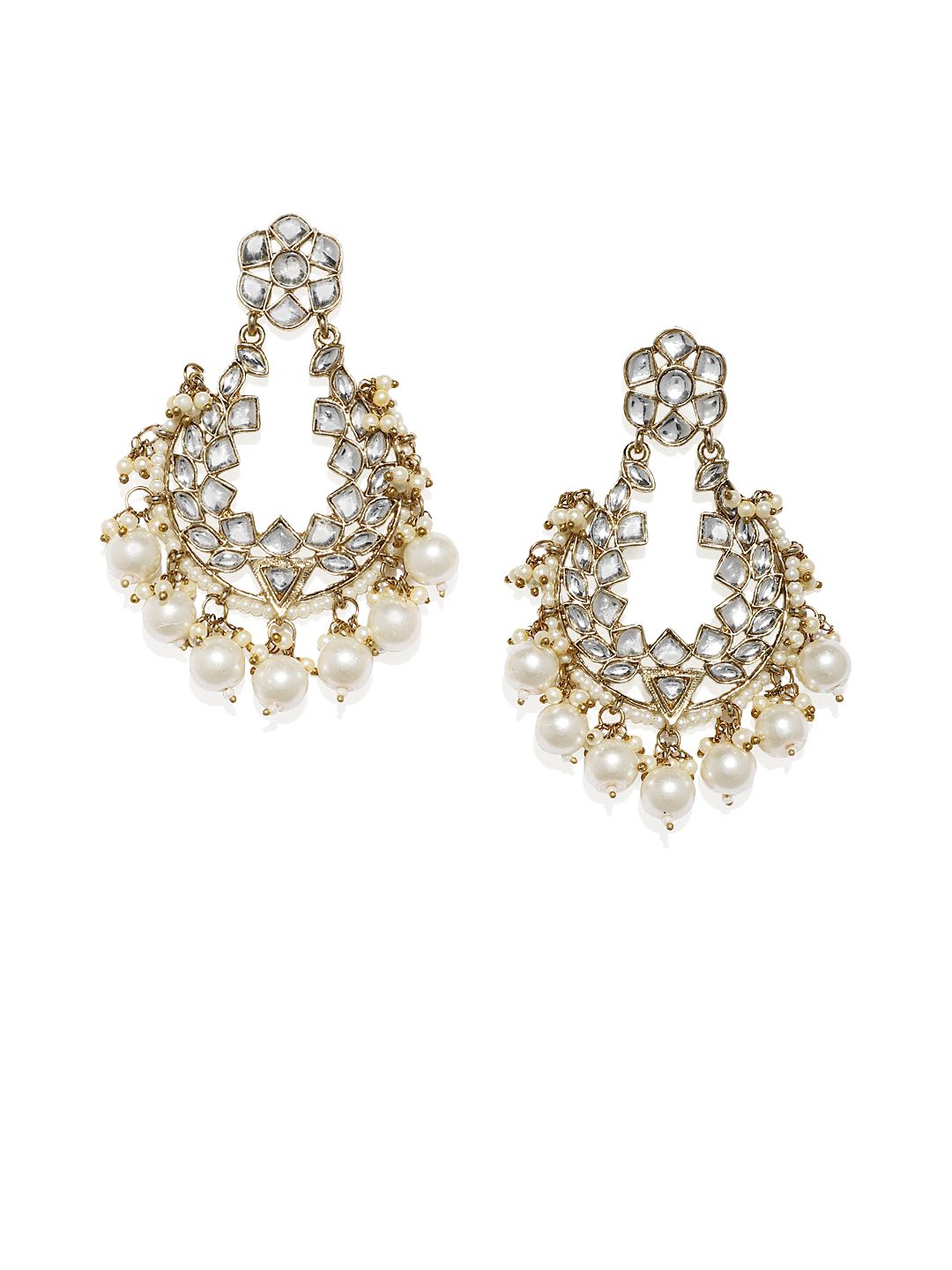 Zaveri Pearls Gold-PlatedCrescent Shaped Drop Earrings (Image - 1)