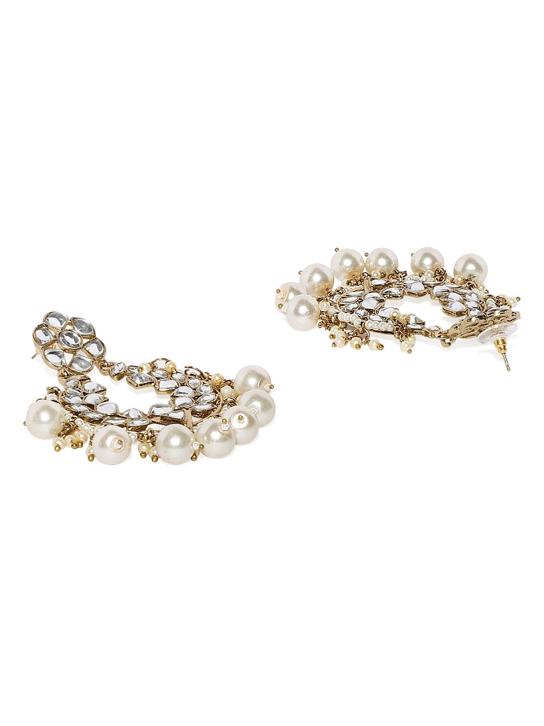 Zaveri Pearls Gold-PlatedCrescent Shaped Drop Earrings (Image - 2)