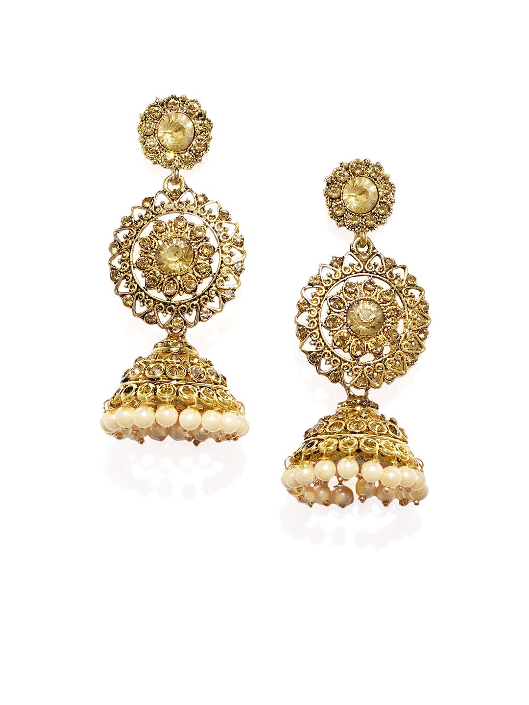 Zaveri Pearls Gold-Toned & White Classic Jhumkas (Image - 1)