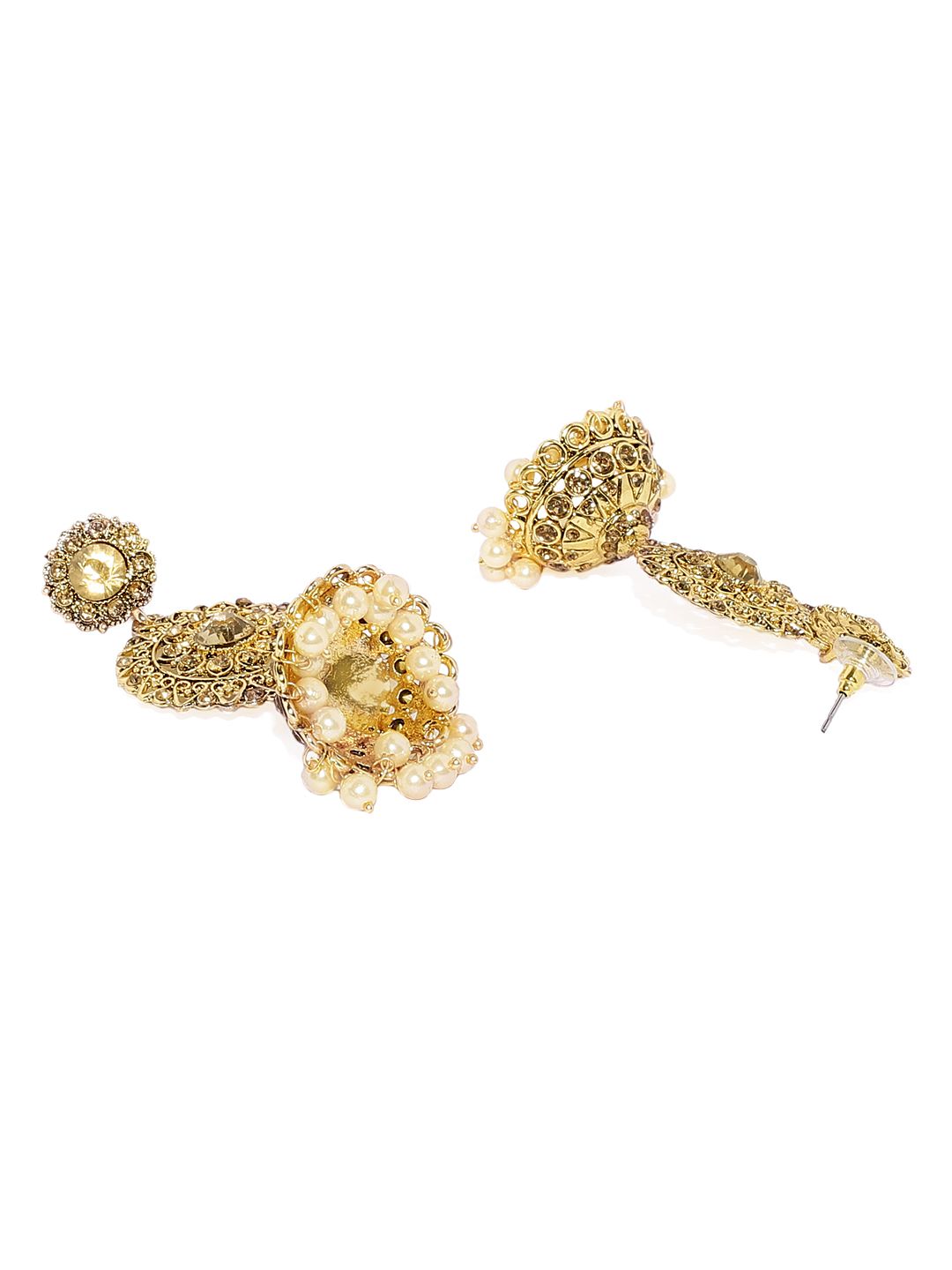 Zaveri Pearls Gold-Toned & White Classic Jhumkas (Image - 2)