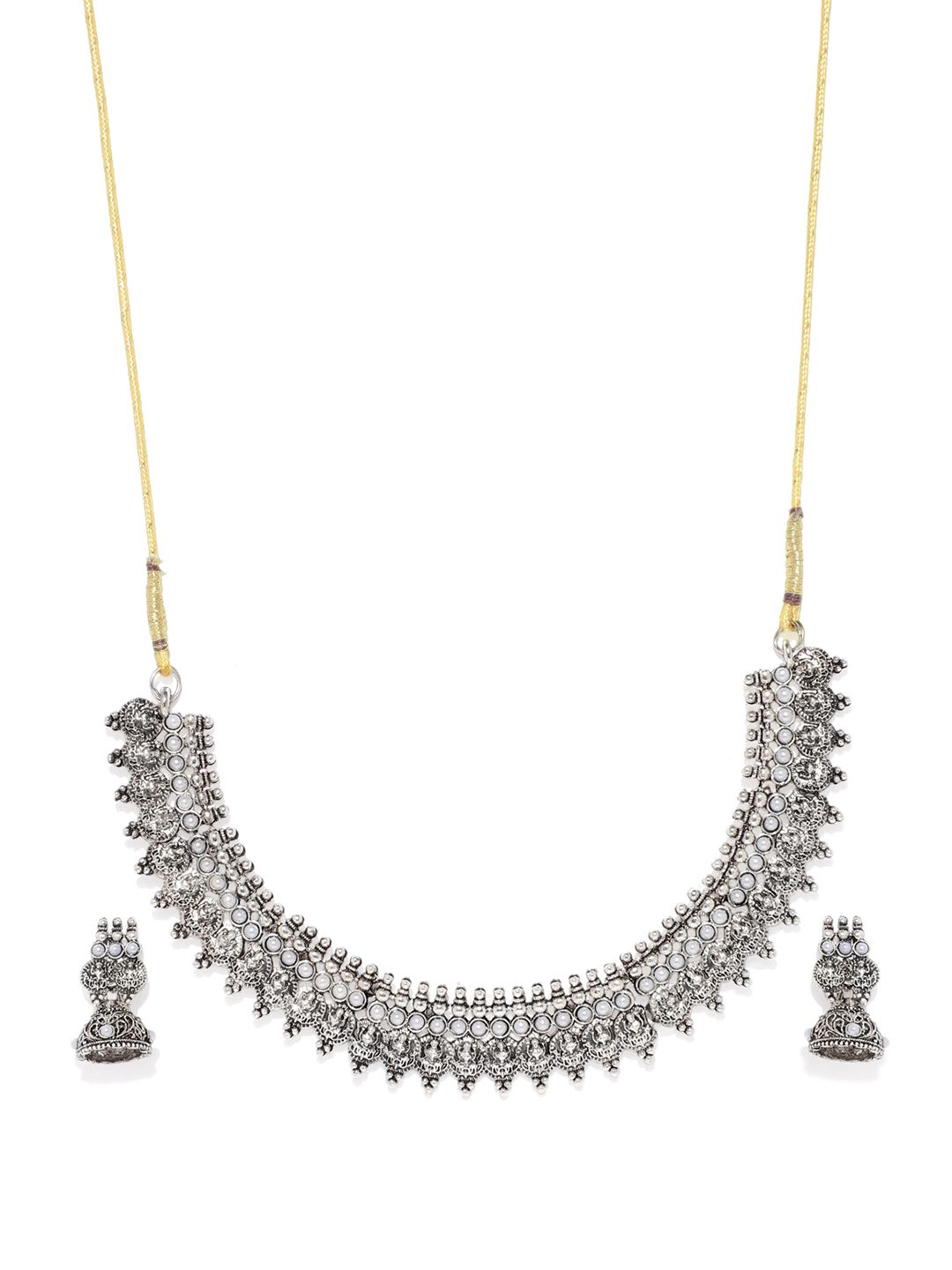 Zaveri Pearls Silver-Toned Goddess Jewellery Set (Image - 1)