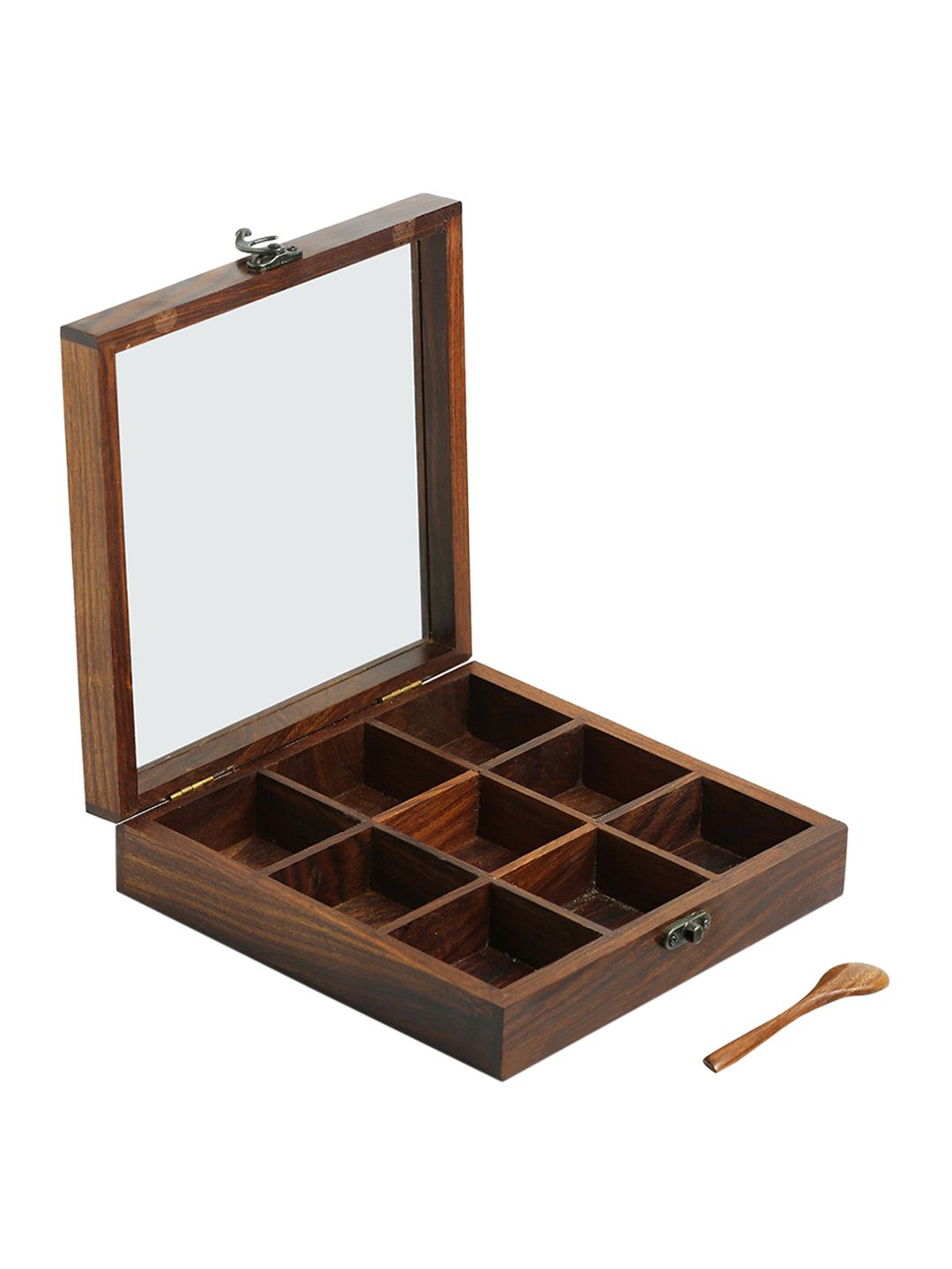 ExclusiveLane Brown Handcrafted Sheesham Wood Spice Box With Spoon (Image - 3)