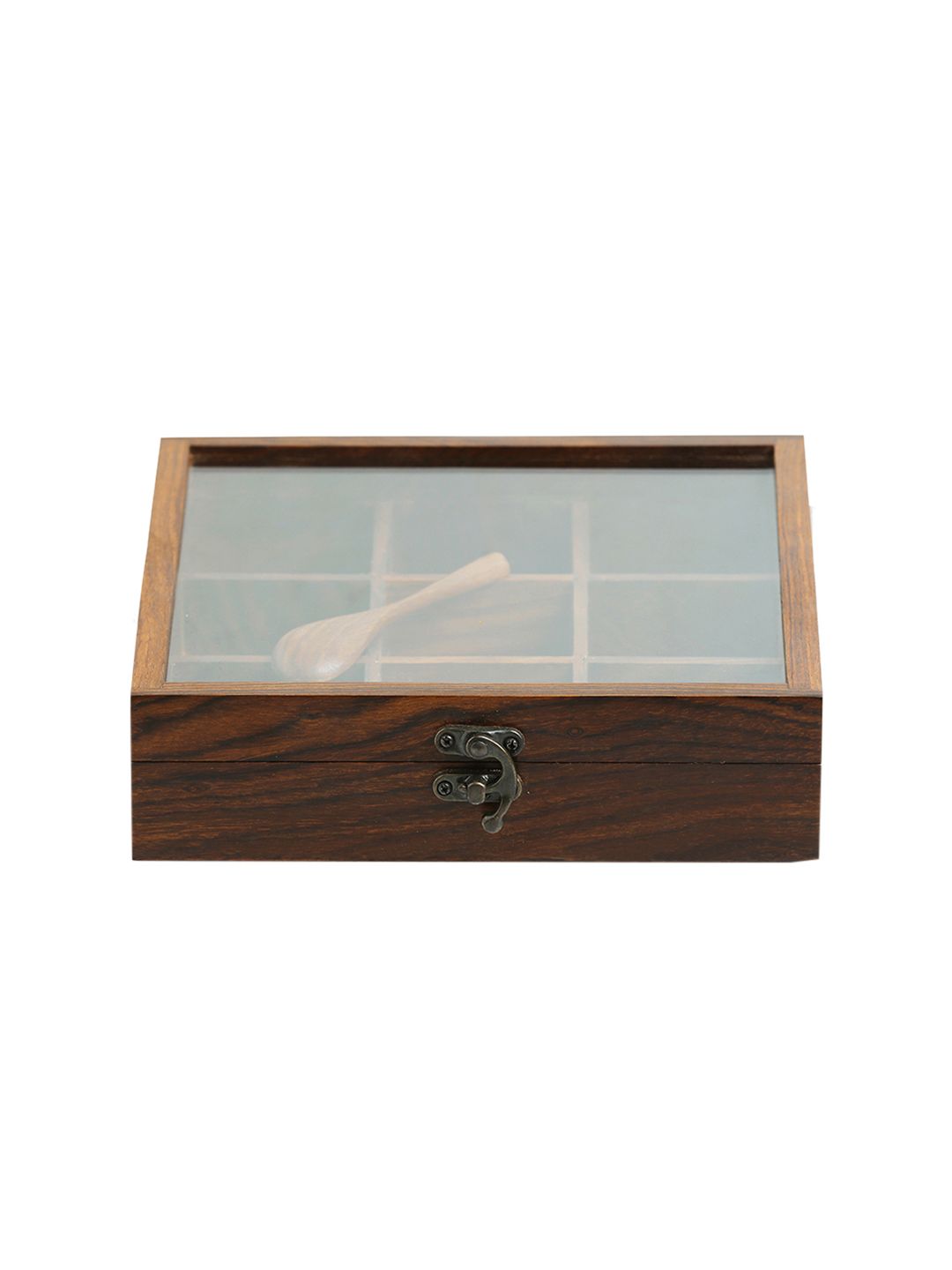 ExclusiveLane Brown Handcrafted Sheesham Wood Spice Box With Spoon (Image - 1)