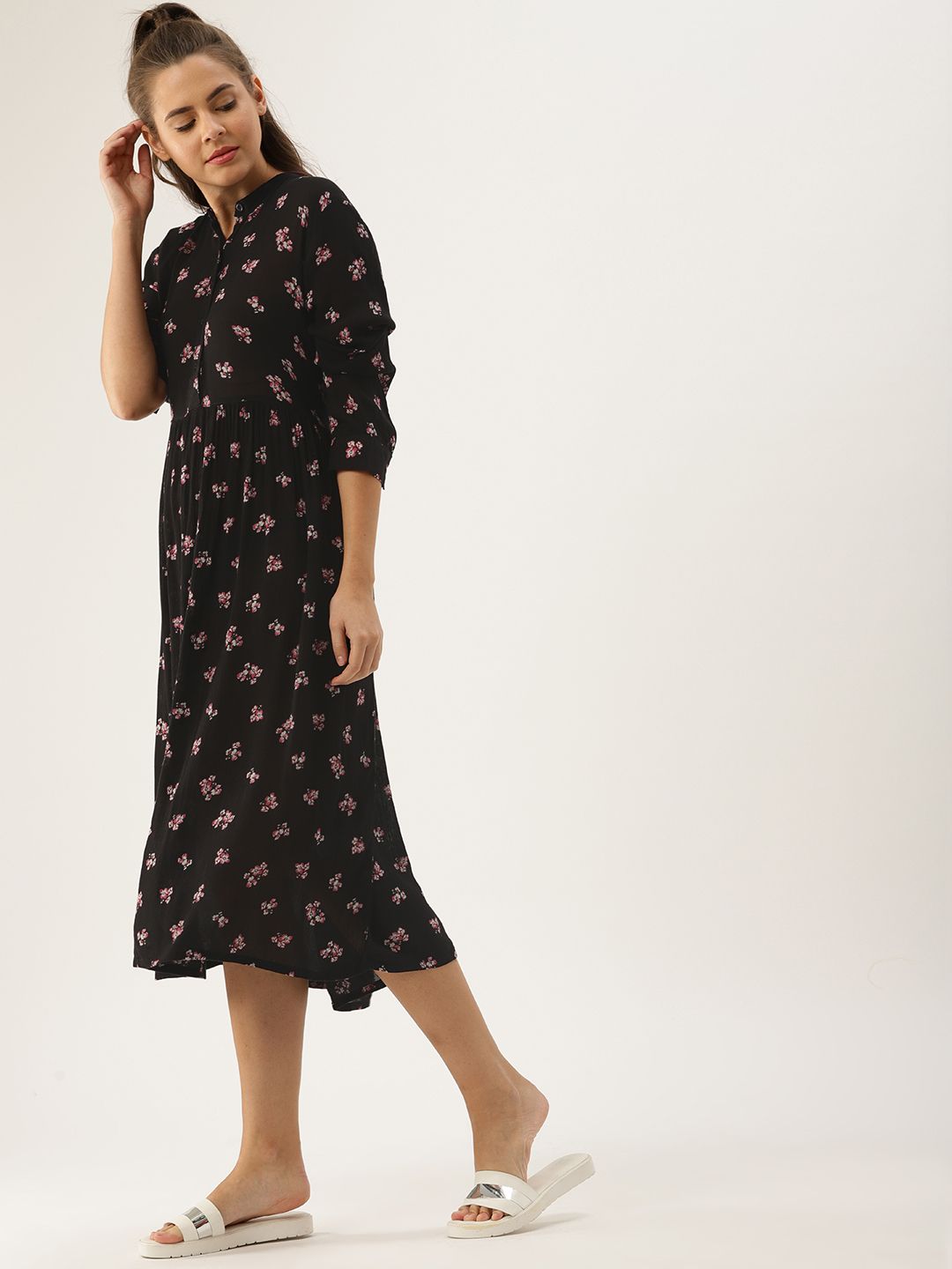 DressBerry Women Black Printed Fit and Flare Dress (Image - 2)