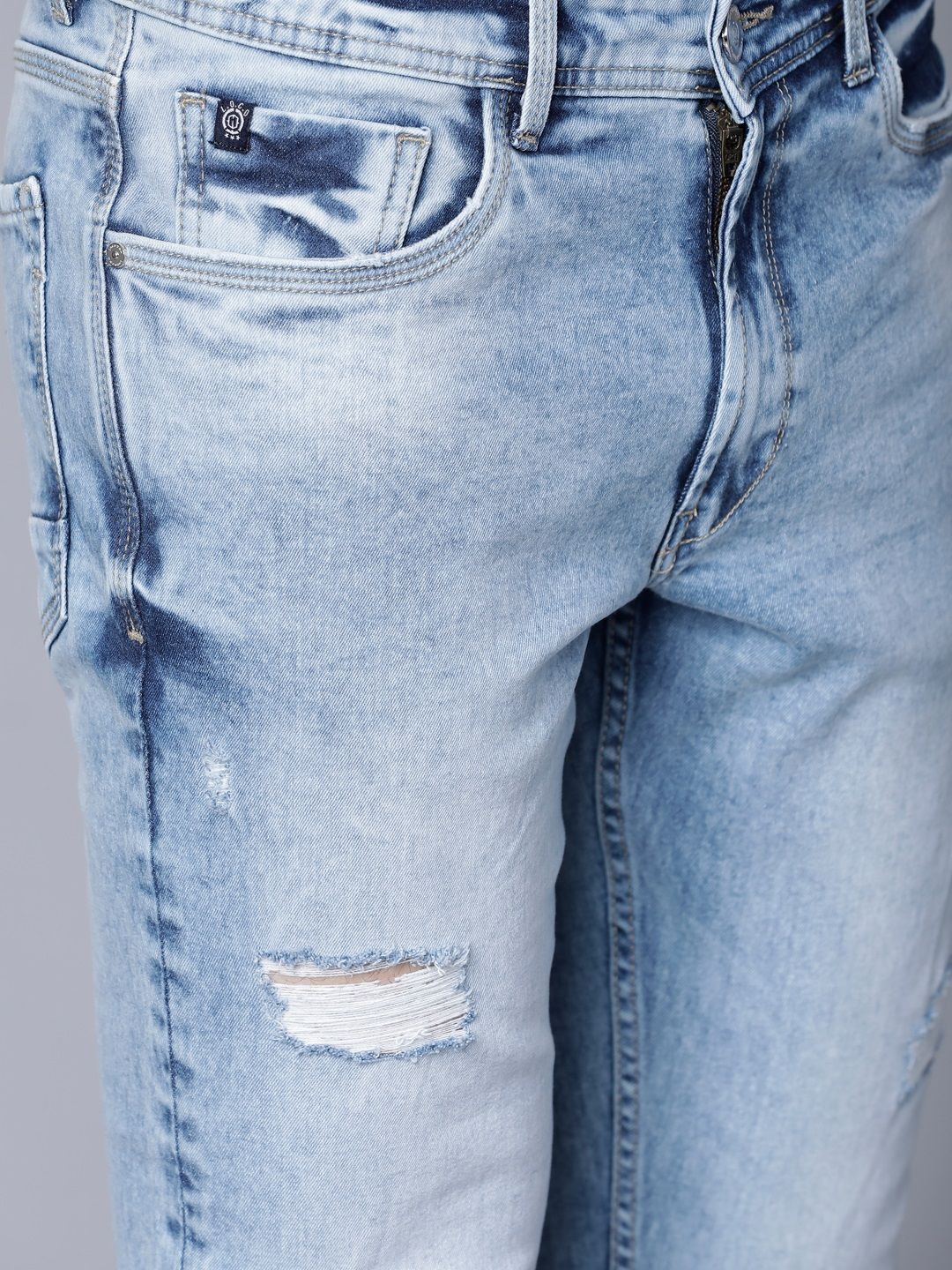 LOCOMOTIVE Men Blue Slim Fit Mid-Rise Mildly Distressed Stretchable Jeans (Image - 3)