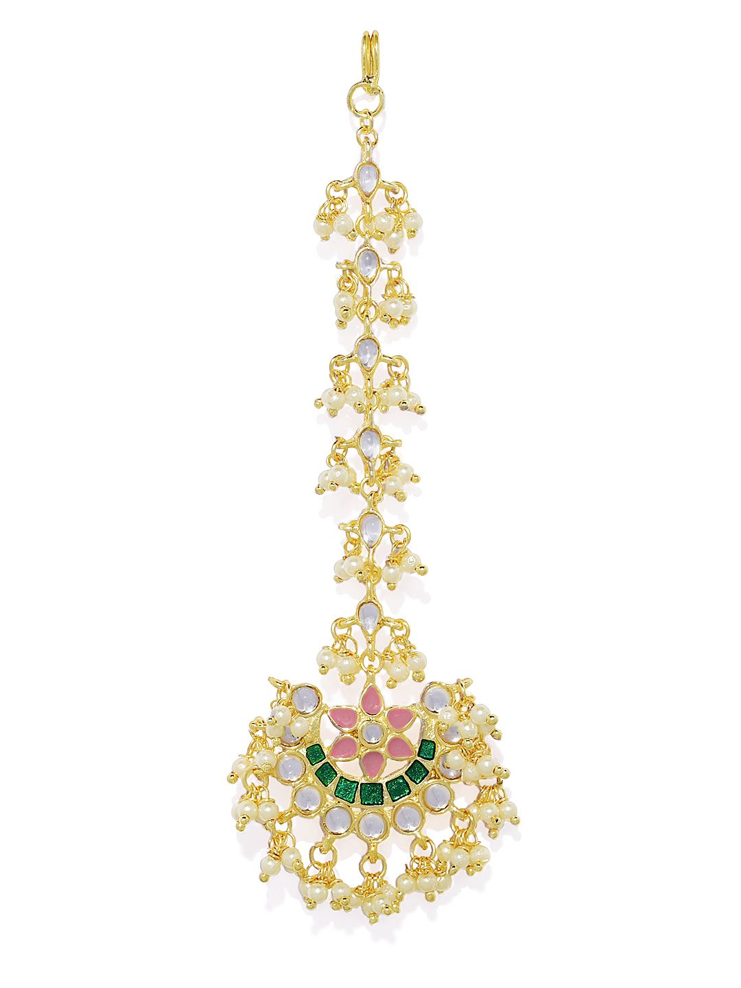 AccessHer Gold-Plated & Green Meenakari Kundan Maang Tika (Image - 2)