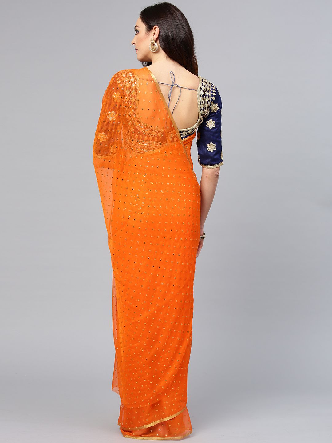 Saree mall Orange & Navy Blue Embellished Saree (Image - 1)