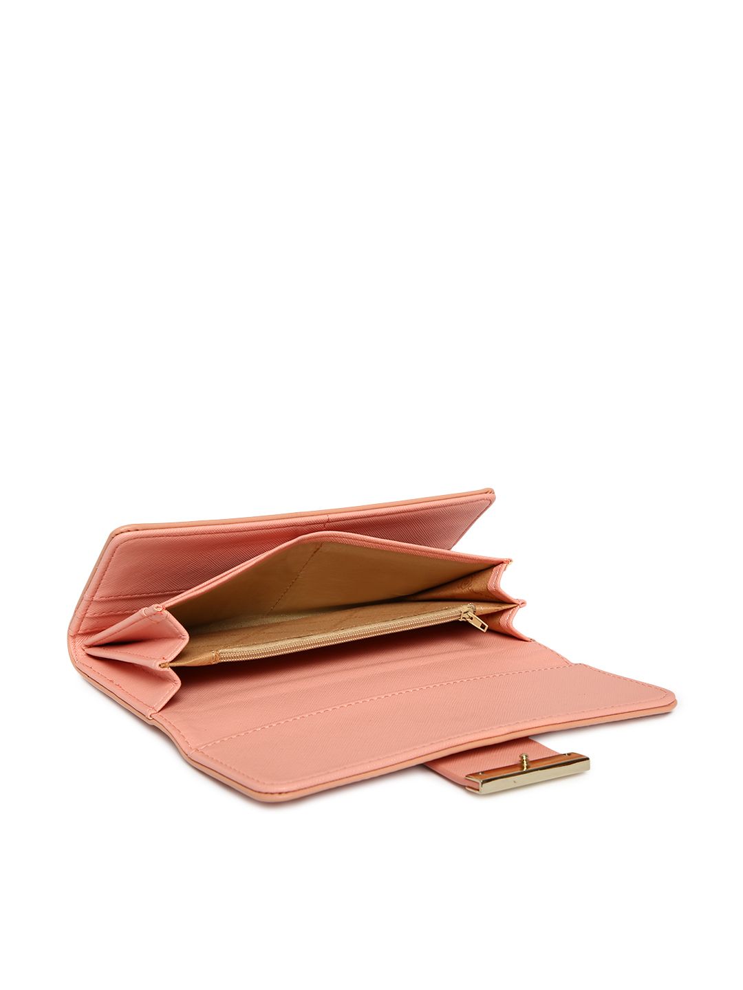 Lino Perros Women Peach-Coloured Solid Three Fold Wallet (Image - 3)