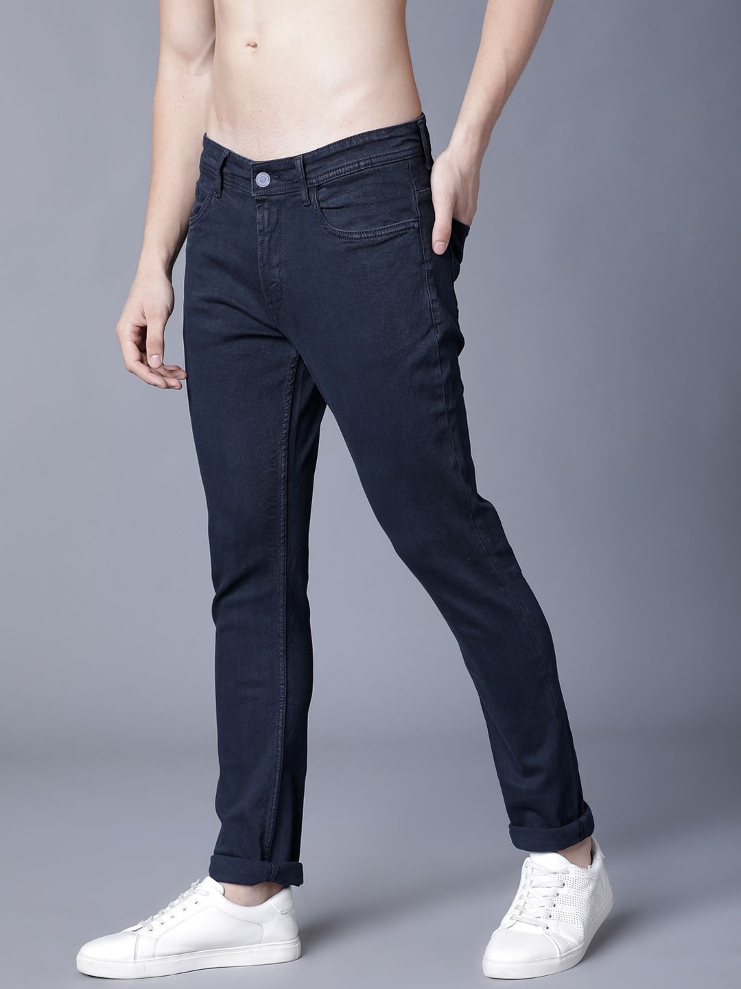 LOCOMOTIVE Men Navy Blue Slim Fit Mid-Rise Clean Look Stretchable Jeans (Image - 1)