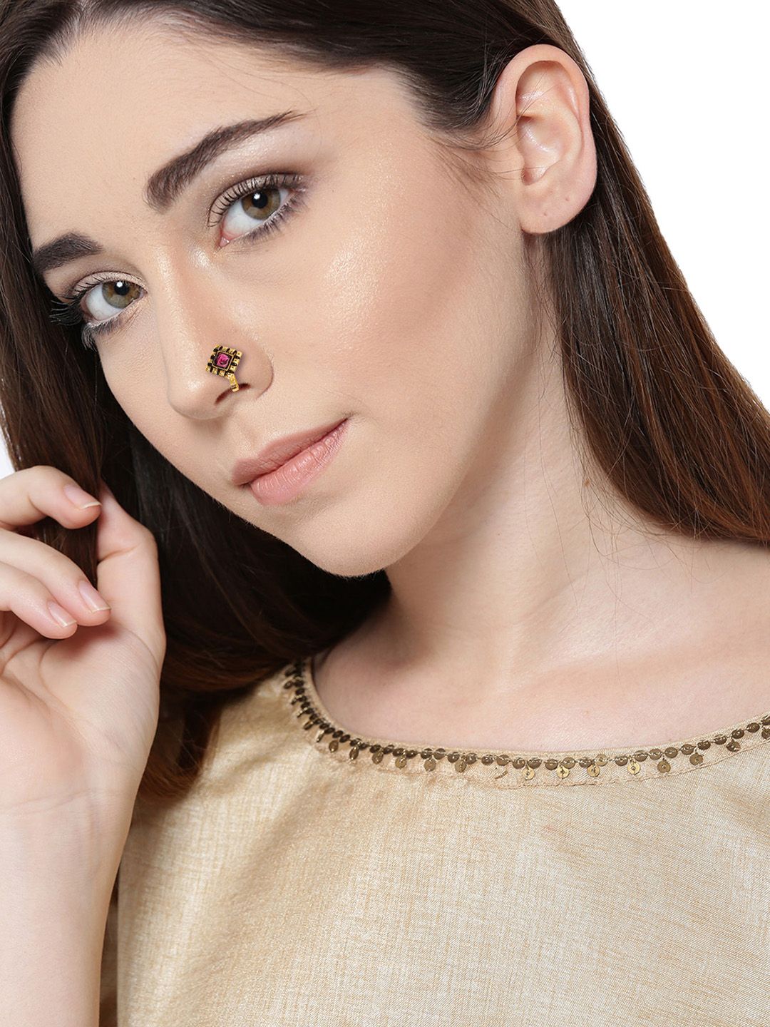 Zaveri Pearls Set Of 4 Oxidized Adjustable Nose Pin (Image - 2)