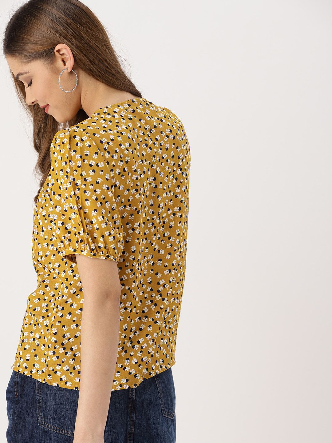 DressBerry Women Mustard Yellow Printed Top (Image - 3)