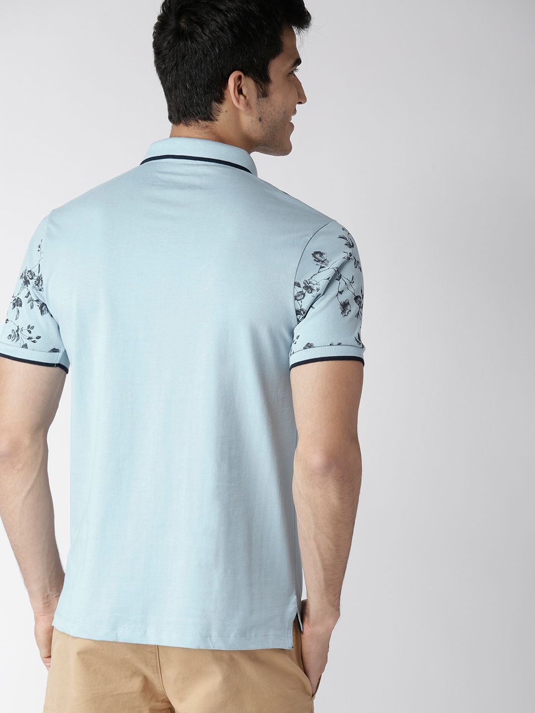 Mast & Harbour Men Blue Printed Polo Collar T-shirt (Image - 3)