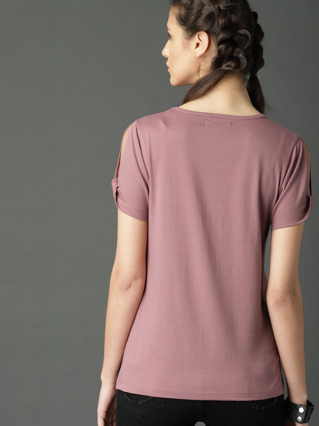 Roadster Women Pink Solid High-Low Top (Image - 3)