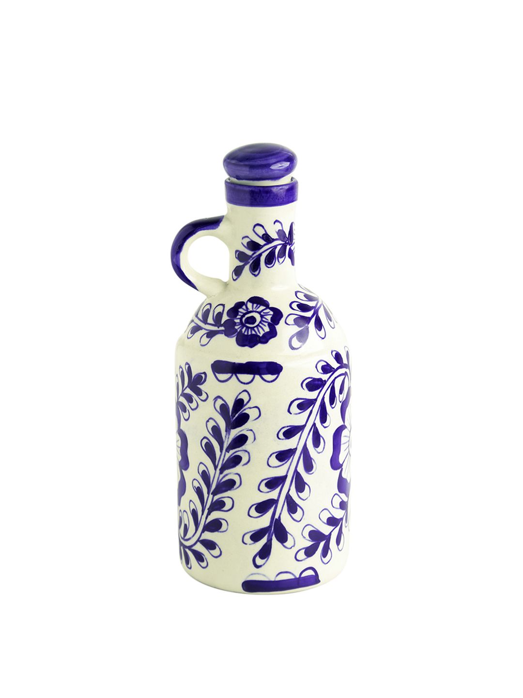 ExclusiveLane White & Blue Mughal Gardens Handcrafted Ceramic Printed Oil Dispenser (Image - 1)