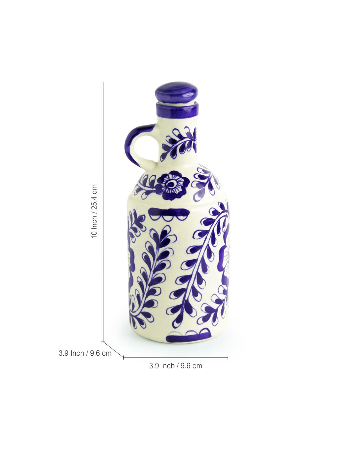 ExclusiveLane White & Blue Mughal Gardens Handcrafted Ceramic Printed Oil Dispenser (Image - 3)
