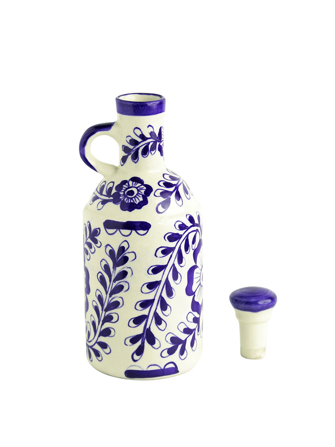 ExclusiveLane White & Blue Mughal Gardens Handcrafted Ceramic Printed Oil Dispenser (Image - 2)