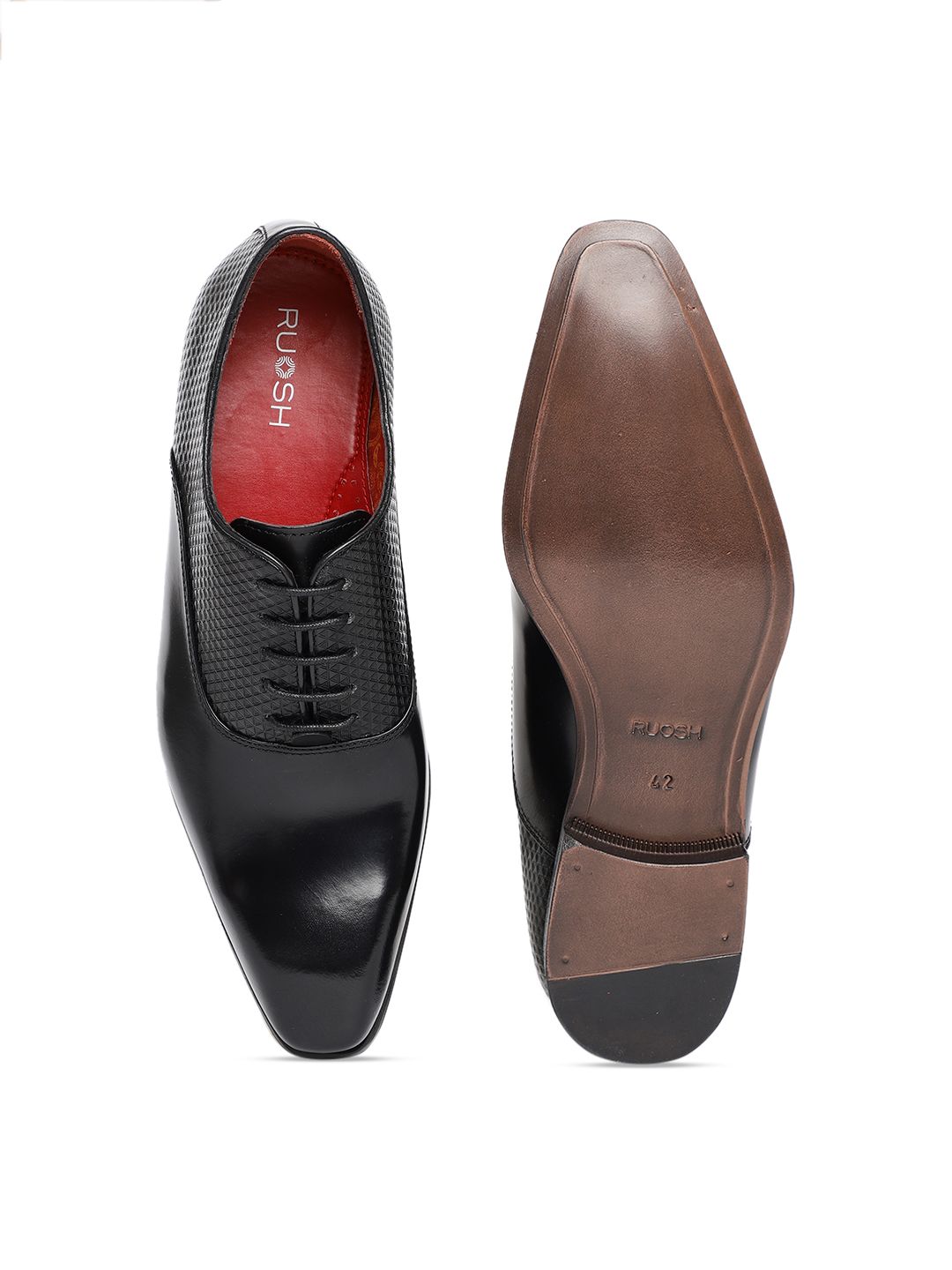 Ruosh Men Black Textured Formal Leather Derbys (Image - 3)