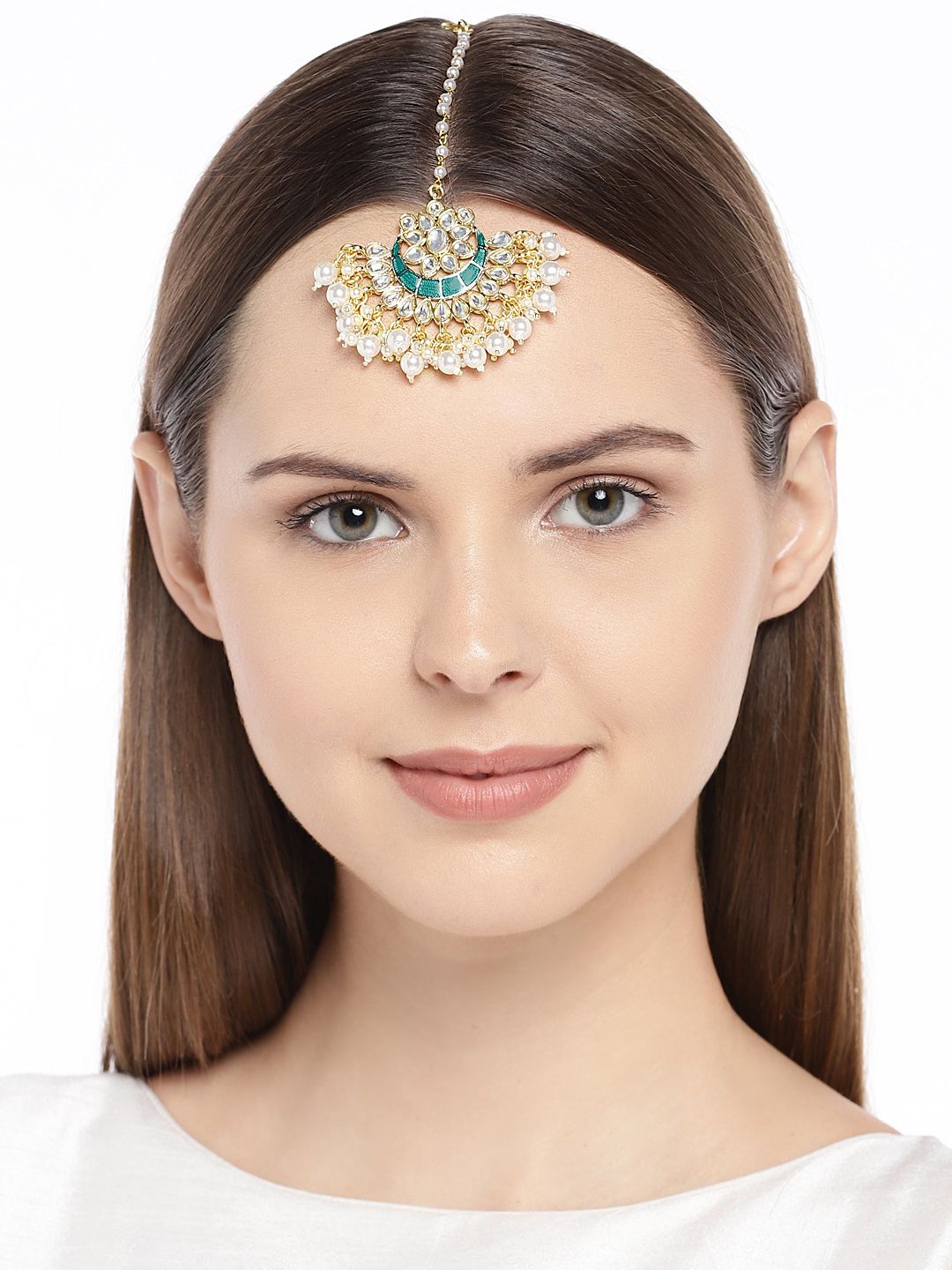 AccessHer Women Gold-Plated & White Kundan Maang Tika (Image - 3)