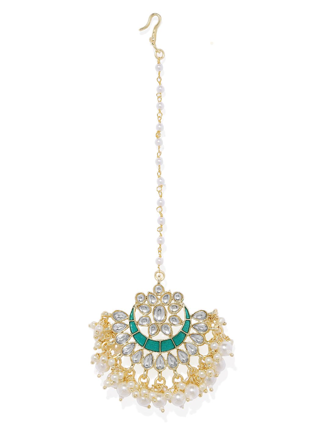 AccessHer Women Gold-Plated & White Kundan Maang Tika (Image - 1)